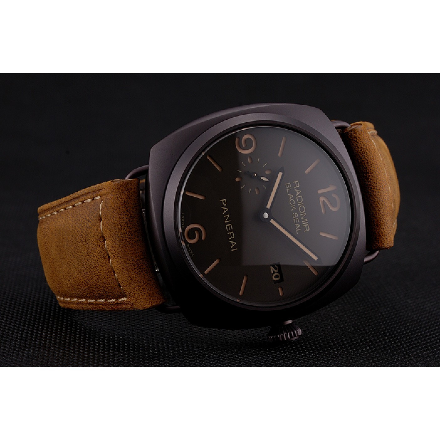 Swiss Panerai Radiomir Black Seal Brown Dial Black Case Brown Leather Strap