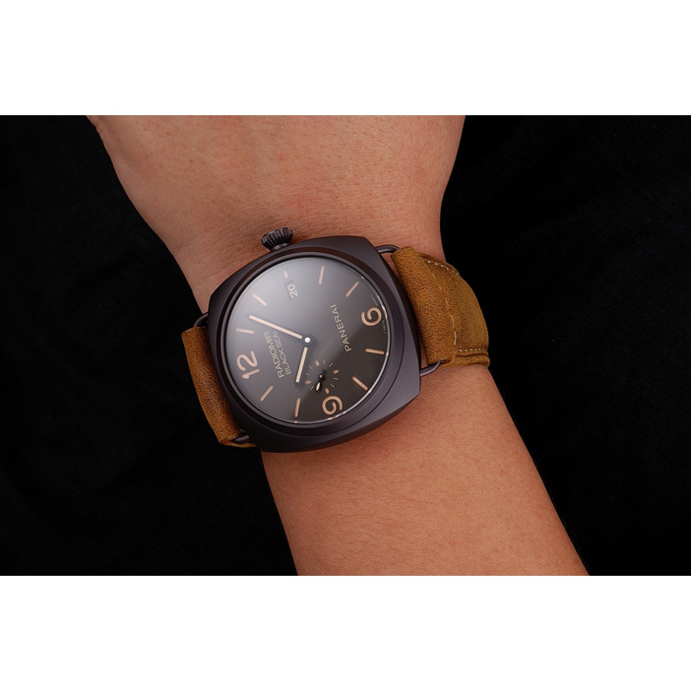 Swiss Panerai Radiomir Black Seal Brown Dial Black Case Brown Leather Strap