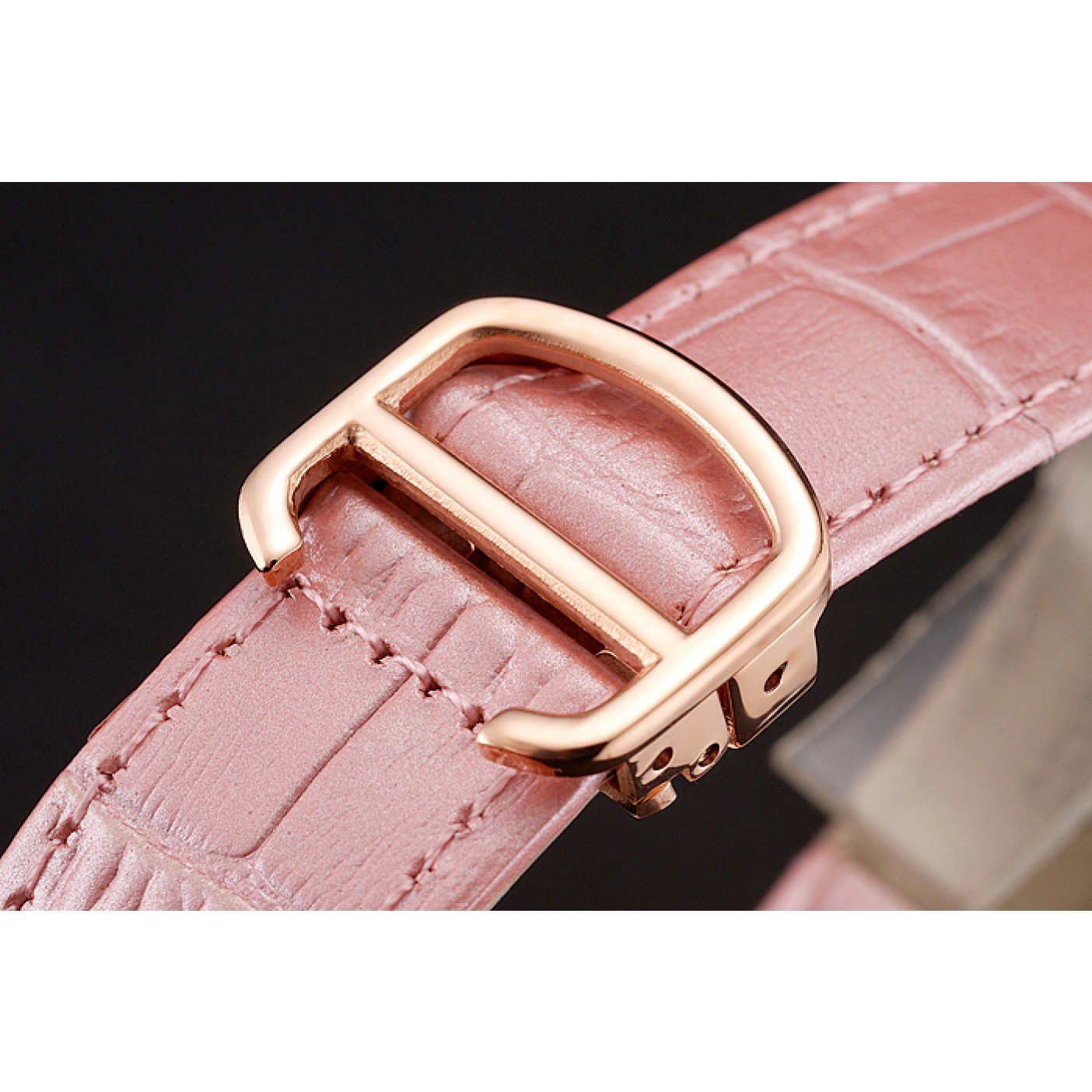 Rep Cartier Ronde Louis Gold Diamond Case White Dial Pink Leather Bracelet 1454007