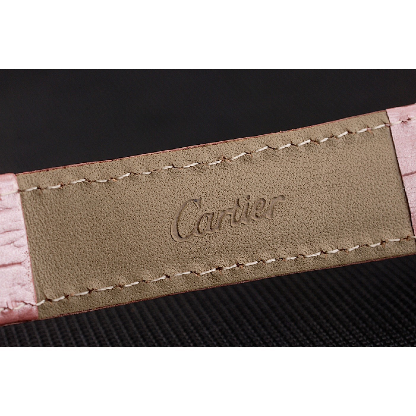 Rep Cartier Ronde Louis Gold Diamond Case White Dial Pink Leather Bracelet 1454007