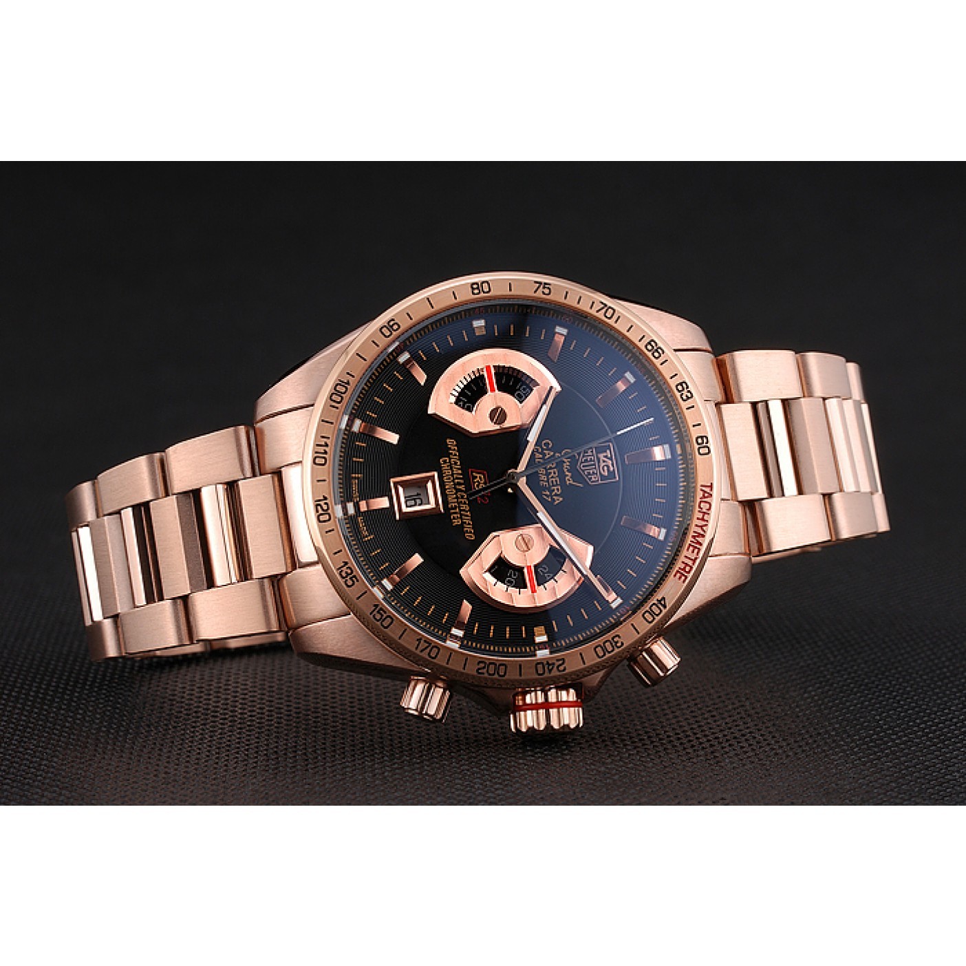 Tag Heuer Grand Carrera Rose Gold Bracelet Black Dial 801438