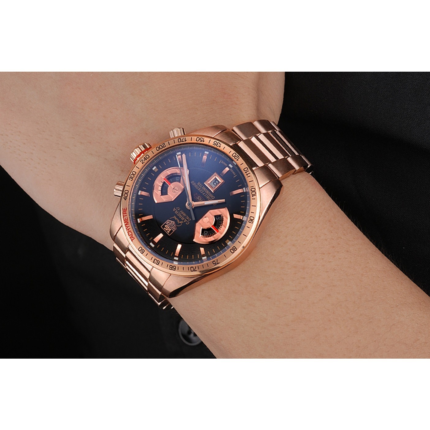 Tag Heuer Grand Carrera Rose Gold Bracelet Black Dial 801438