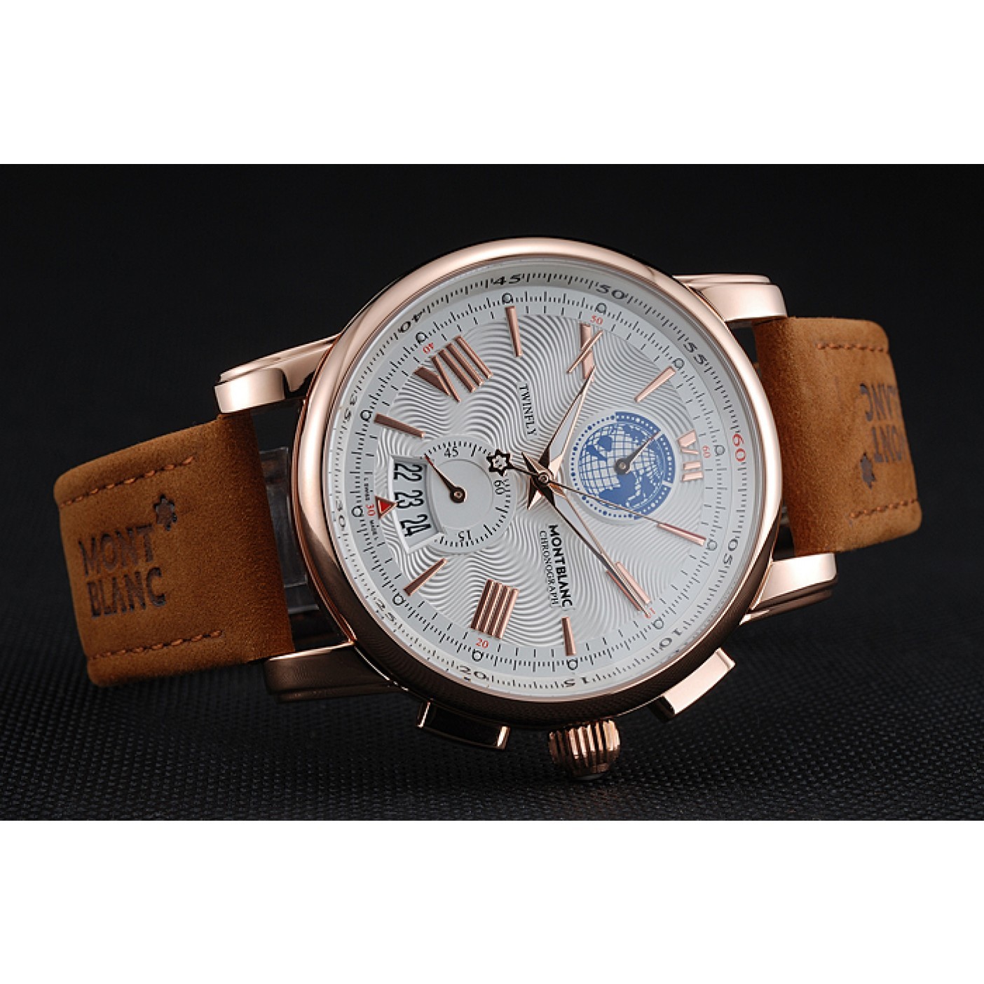 Montblanc Twinfly Chronograph White Dial Brown Suede Leather Bracelet 1454116