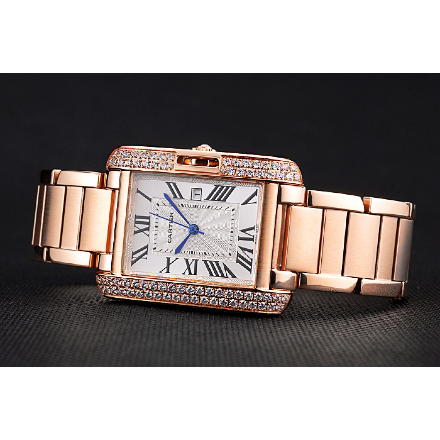 Fake Cartier Tank Anglaise 30mm White Dial Diamonds Rose Gold Case Rose Gold Bracelet