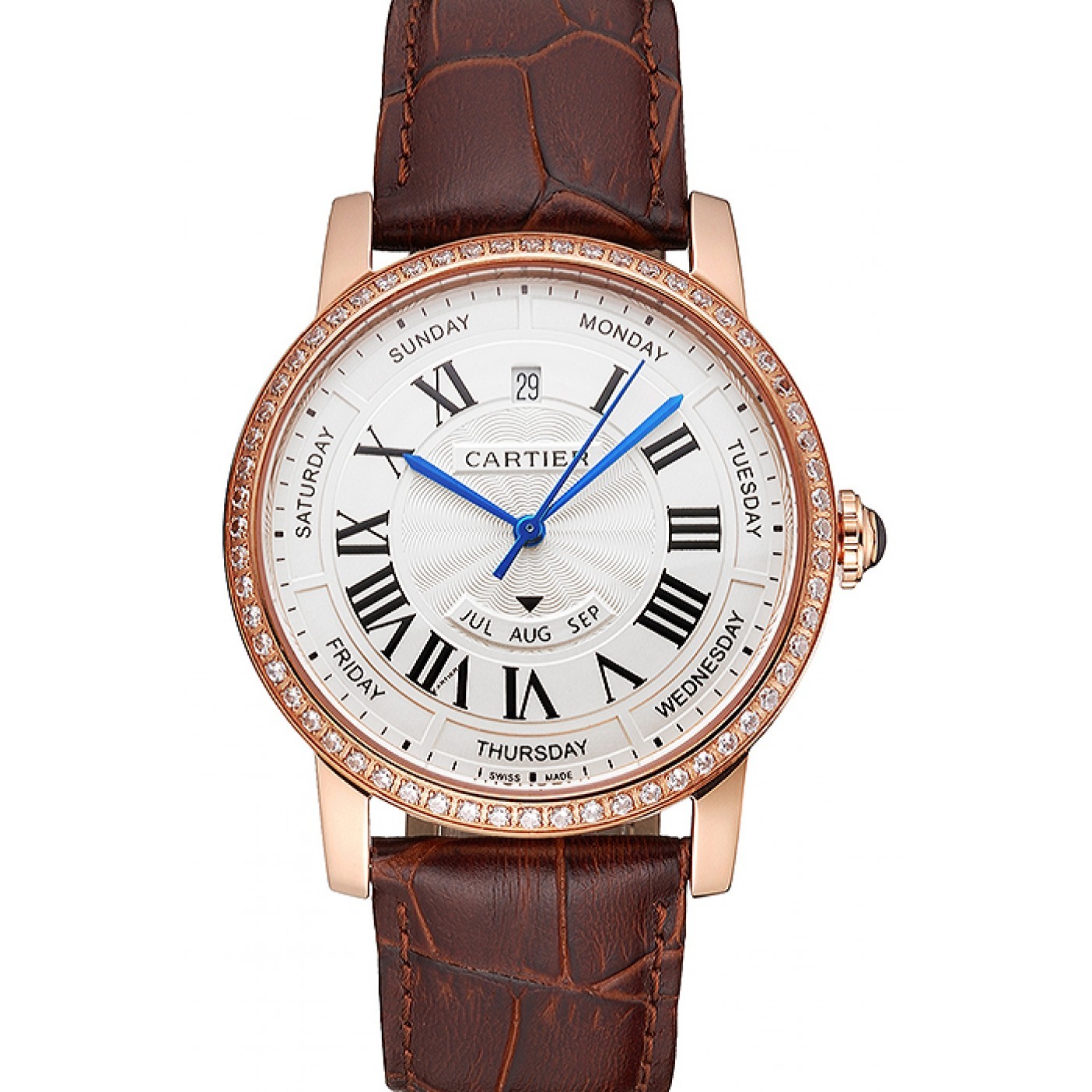 Swiss Cartier Ballon Bleu GMT Silver Dial Stainless Steel Case Two Tone Rose Gold Steel Bracelet