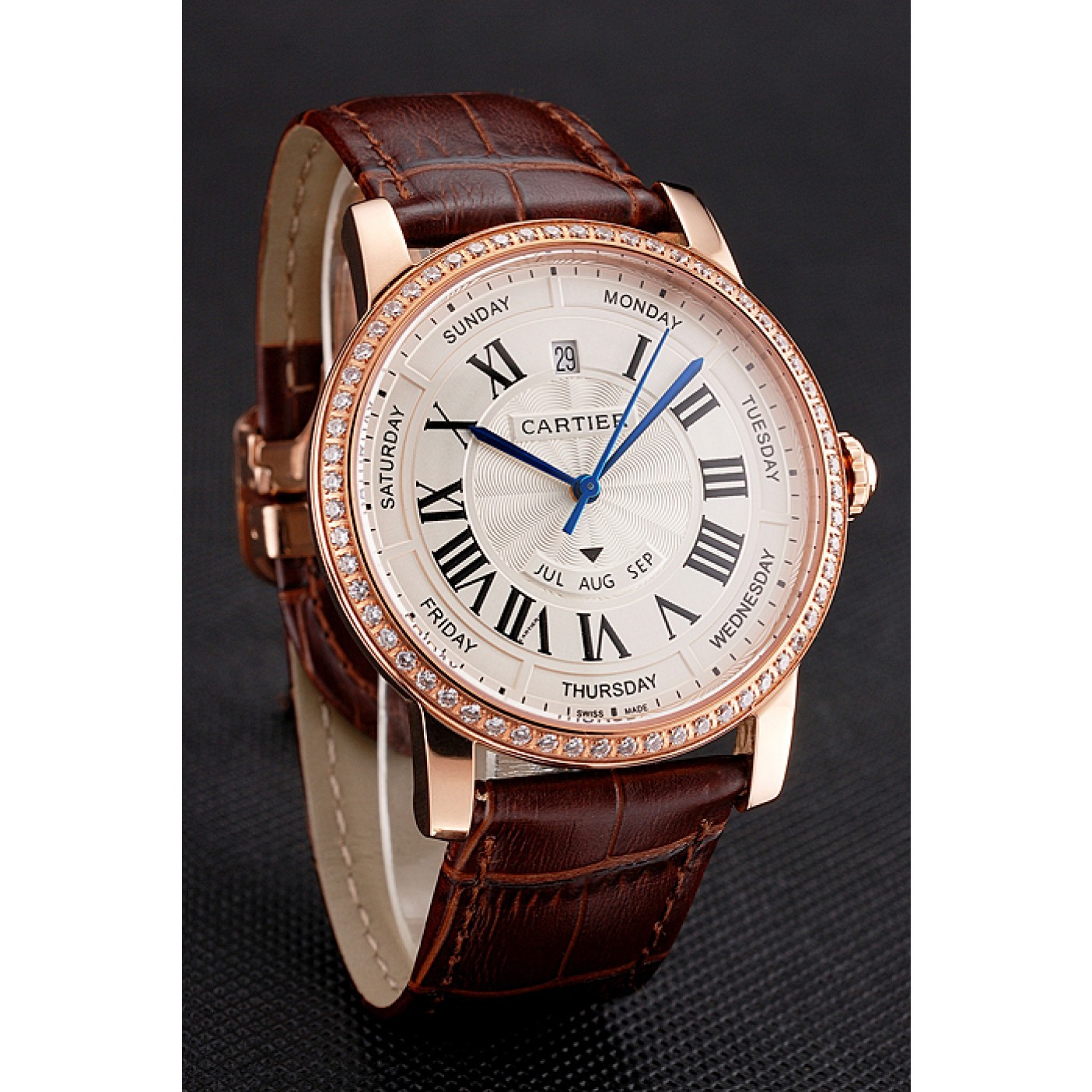 Cheap Swiss Cartier Ballon Bleu GMT Silver Dial Stainless Steel Case Two Tone Rose Gold Steel Bracelet