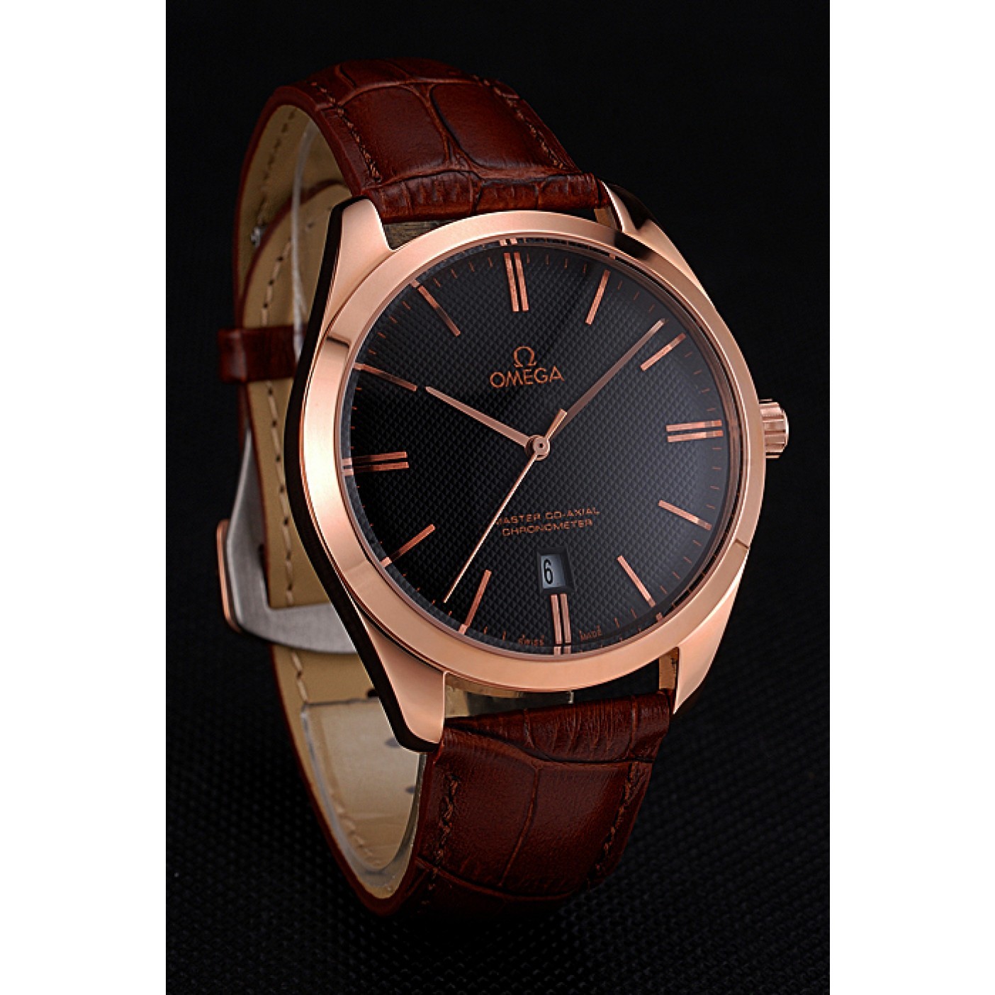 Omega Tresor Master Co-Axial Black Dial Rose Gold Case Brown Leather Strap