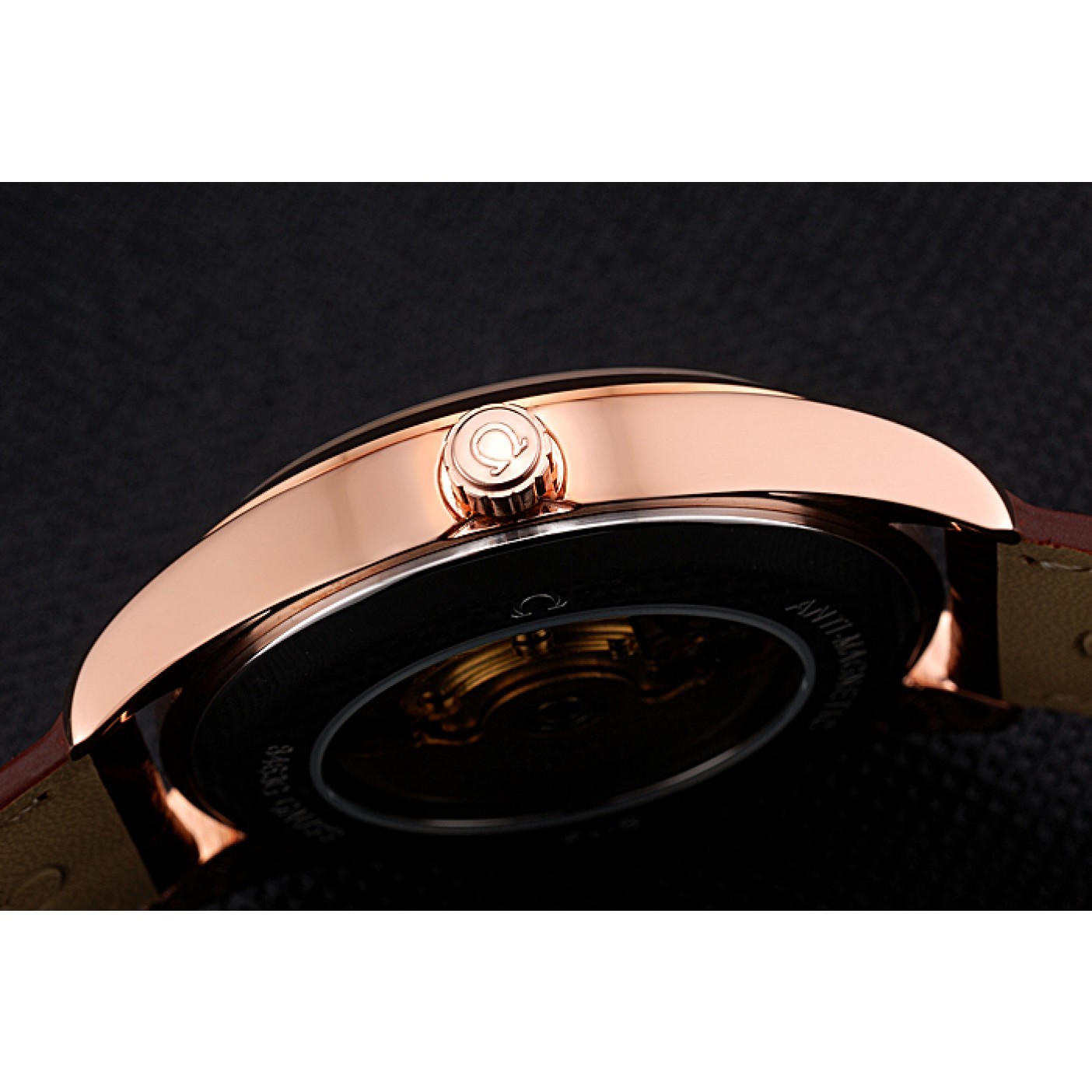 Omega Tresor Master Co-Axial Black Dial Rose Gold Case Brown Leather Strap