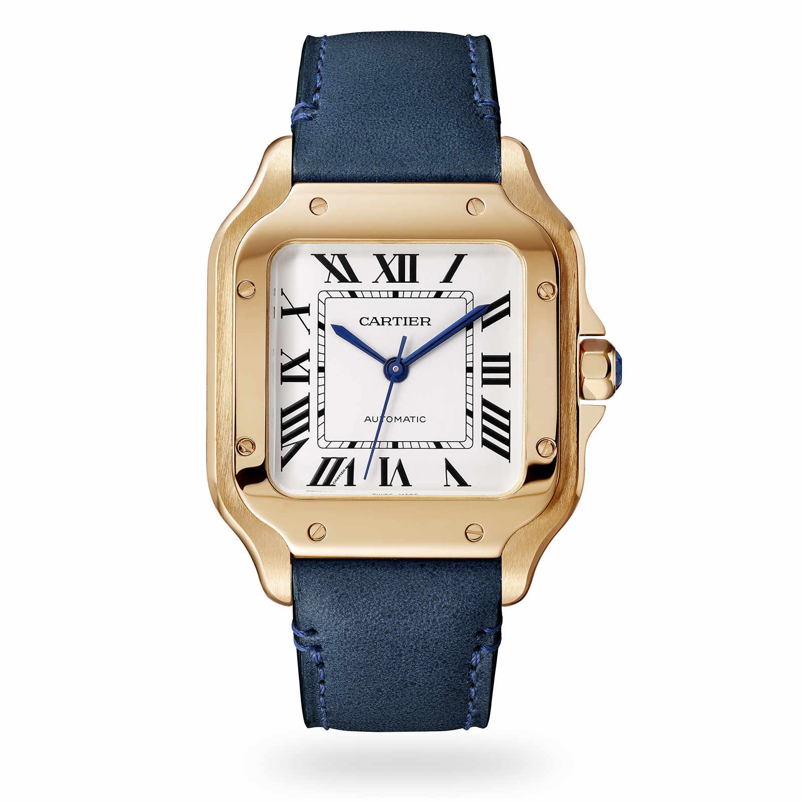 Fake Swiss Santos de Cartier watch, Medium model, automatic, rose gold, 2 interchangeable leather bracelets