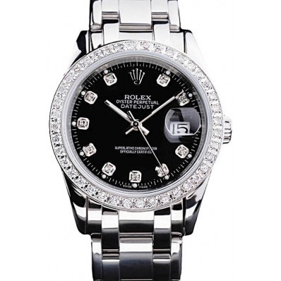 Rolex DateJust Black Dial Diamond Bezel Stainless Steel Bracelet