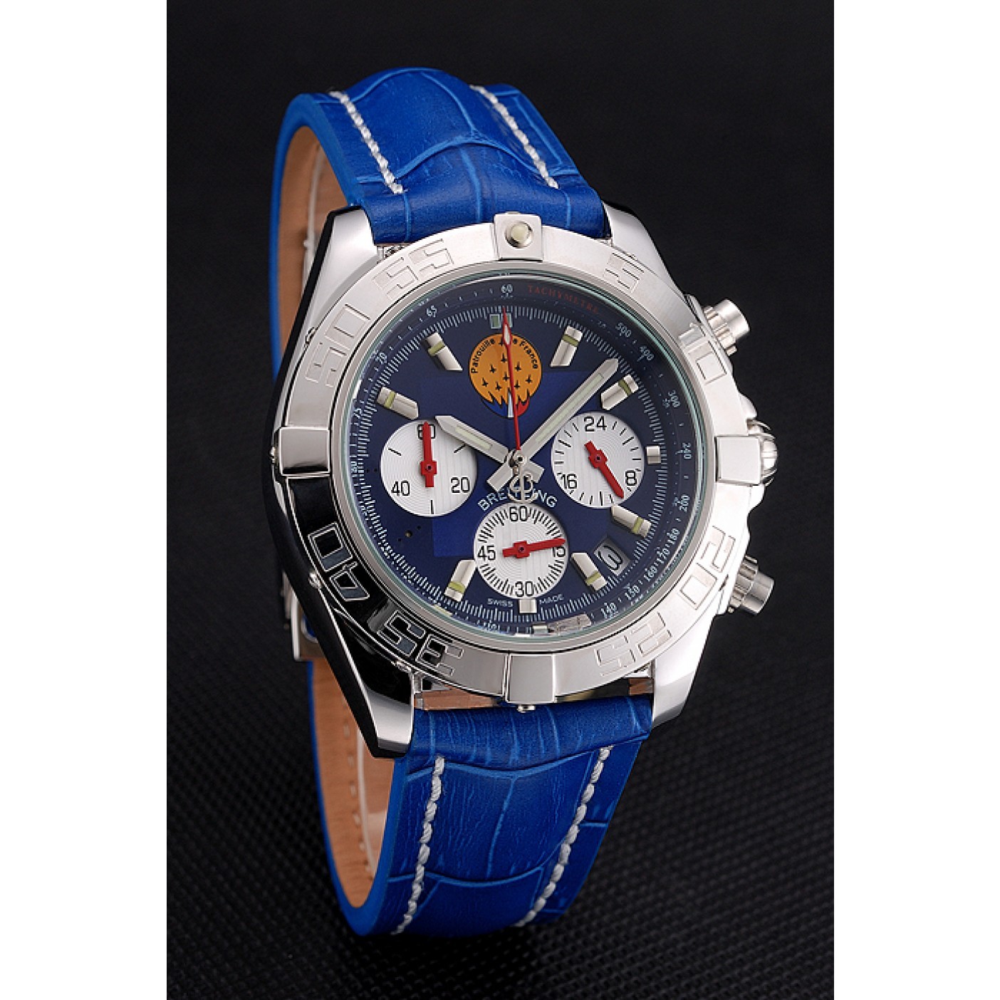 Breitling Chronomat Frecce Tricolori Blue Dial Stainless Steel Case Blue Leather Strap