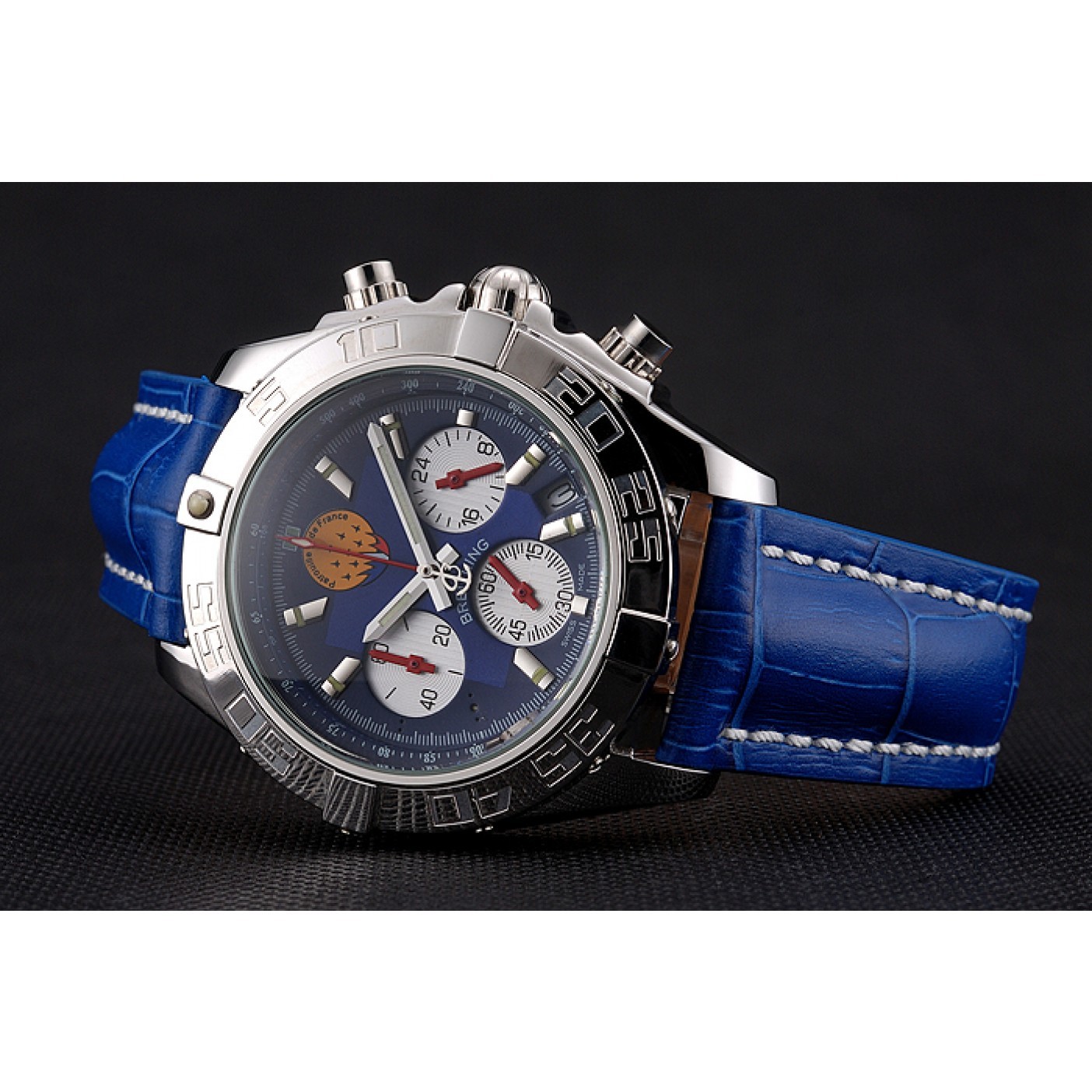 Breitling Chronomat Frecce Tricolori Blue Dial Stainless Steel Case Blue Leather Strap