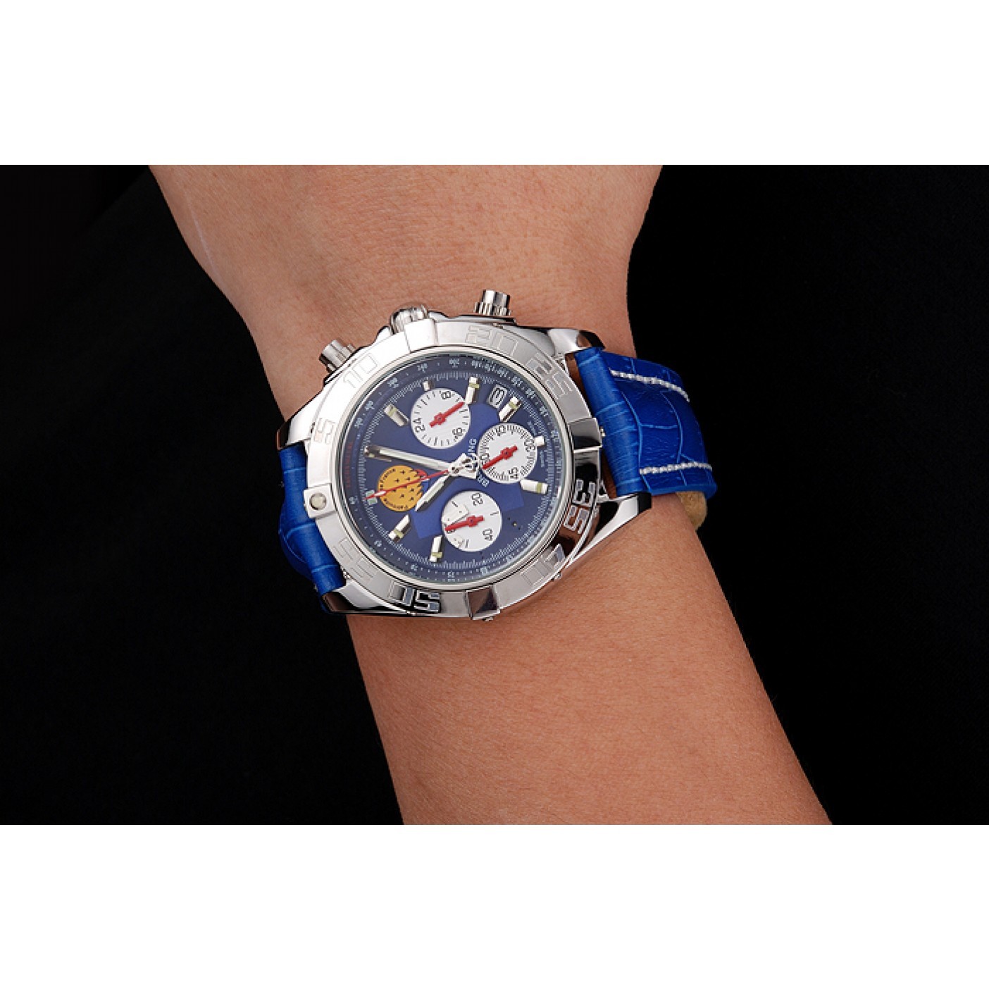 Breitling Chronomat Frecce Tricolori Blue Dial Stainless Steel Case Blue Leather Strap