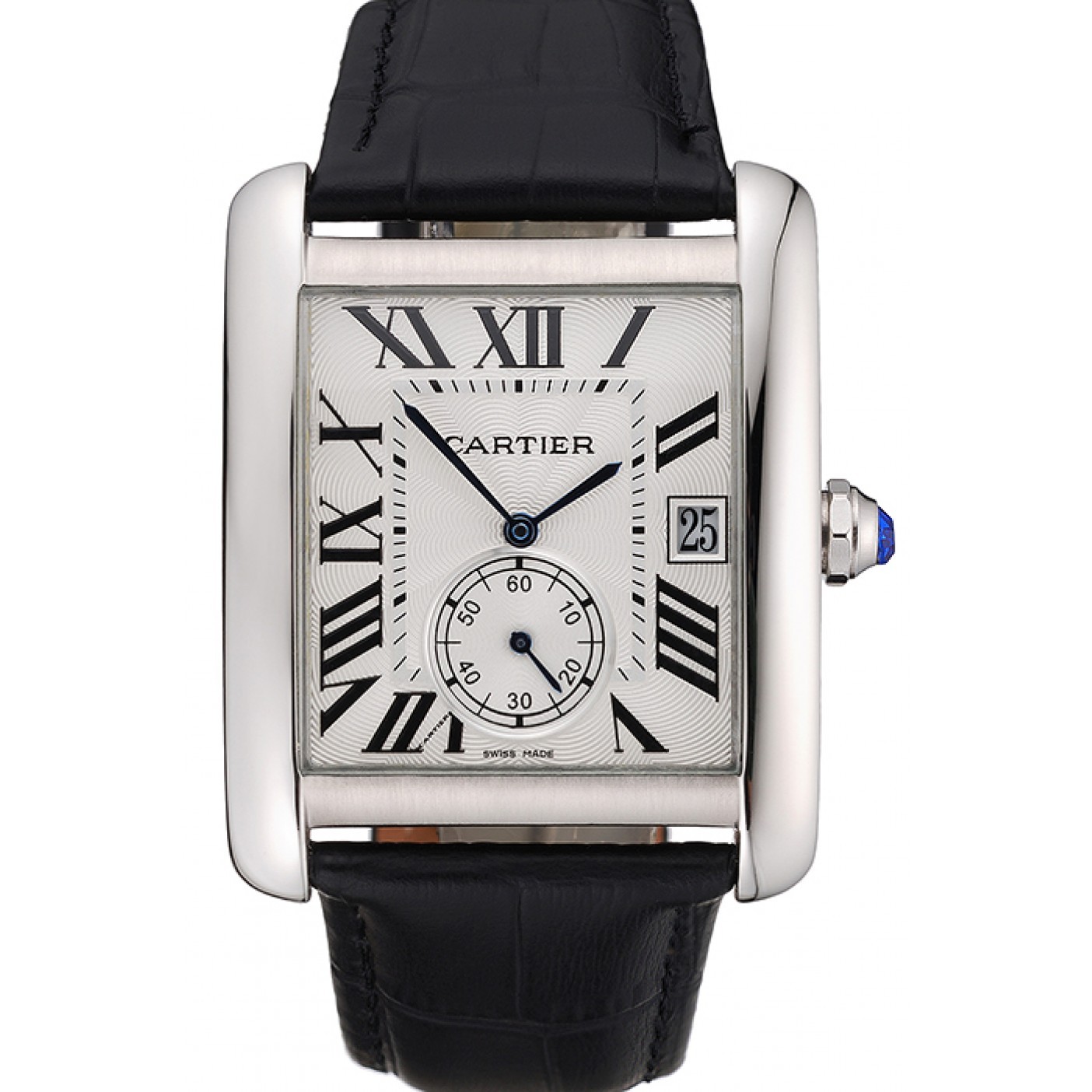 Cartier Tank MC White Dial Stainless Steel Case Black Leather Strap 622576