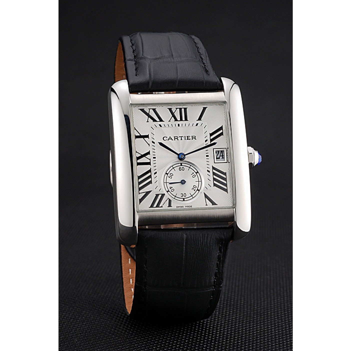 Cartier Tank MC White Dial Stainless Steel Case Black Leather Strap 622576