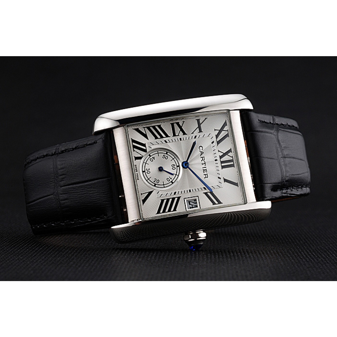 Cartier Tank MC White Dial Stainless Steel Case Black Leather Strap 622576