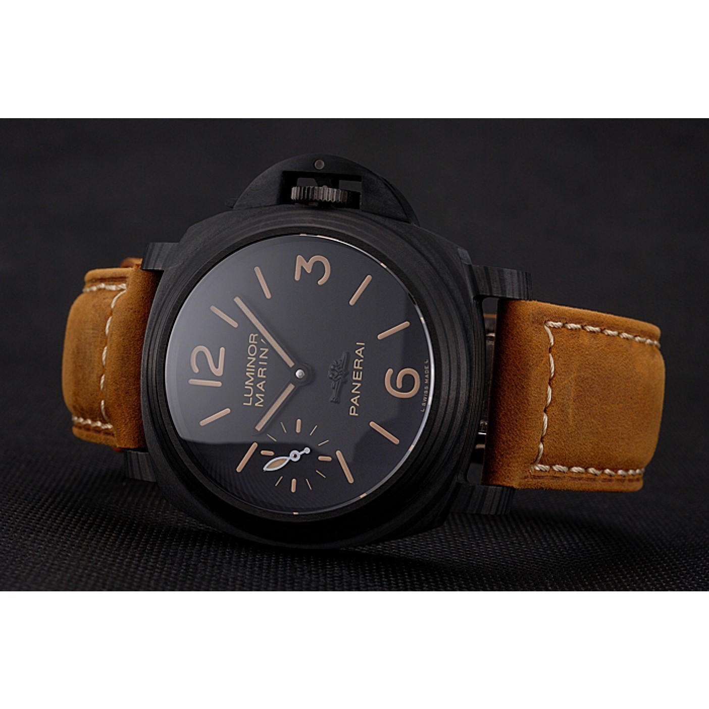 Swiss Panerai Luminor Marina Black Dial Black Case Brown Leather Strap