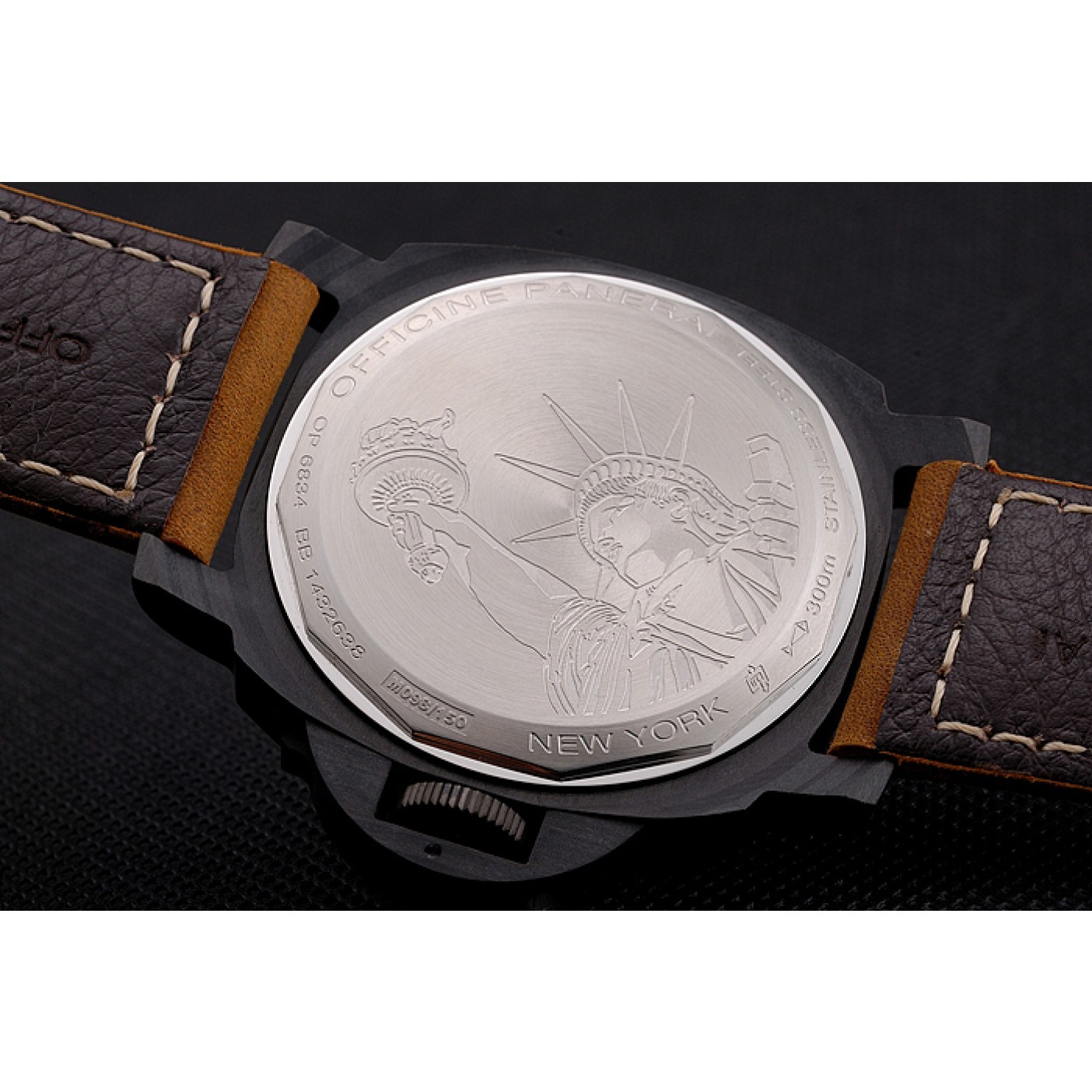 Swiss Panerai Luminor Marina Black Dial Black Case Brown Leather Strap