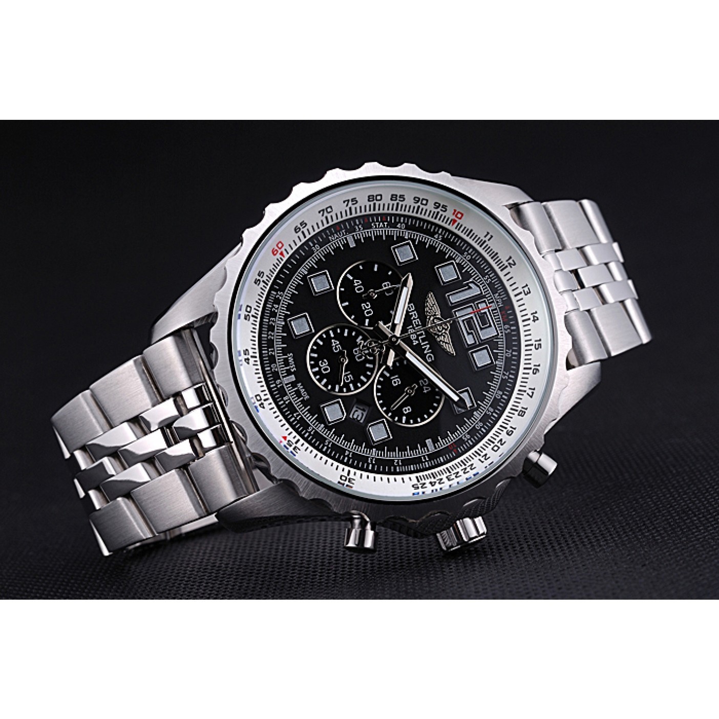 Breitling Professional Chronospace Black Dial Stainless Steel Bracelet 622505