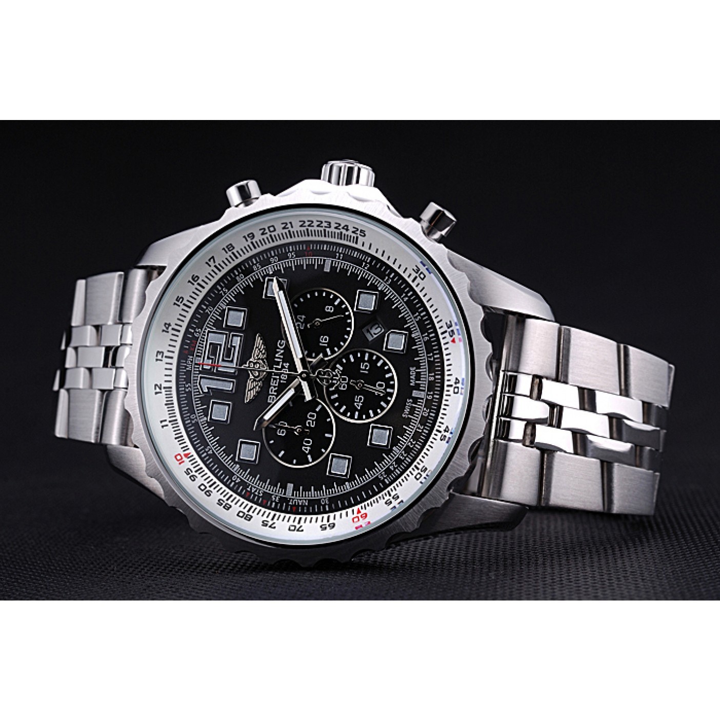 Breitling Professional Chronospace Black Dial Stainless Steel Bracelet 622505