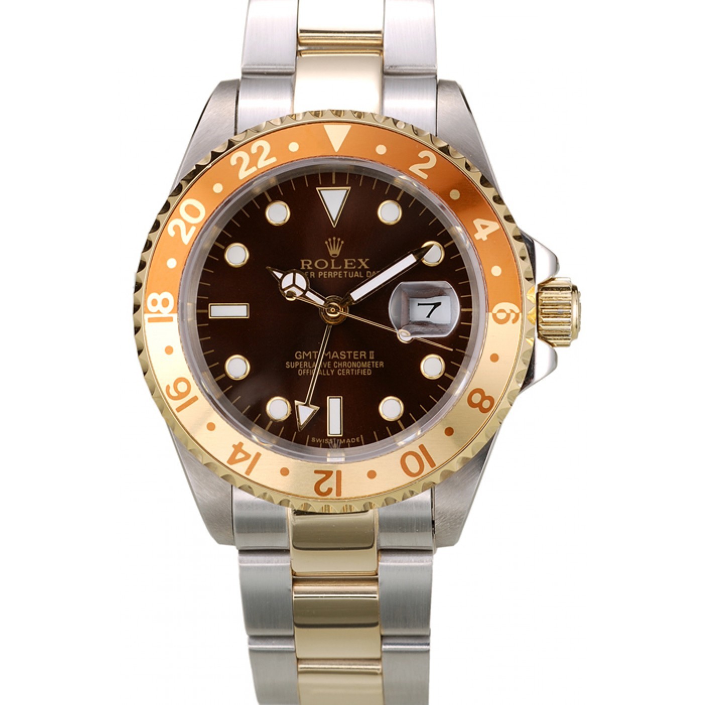 RepTime Watches Rolex GMT Master II Gold Colored Ceramic Bezel Brown Dial Watch