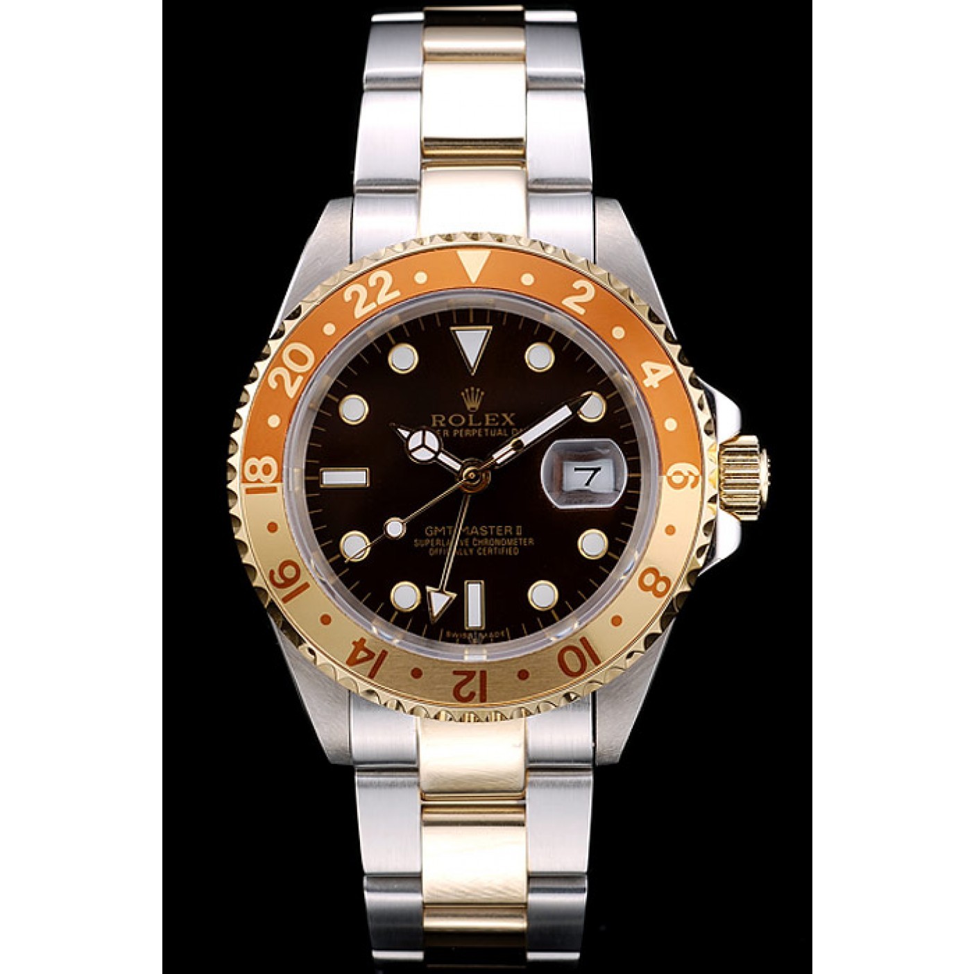 RepTime Watches Rolex GMT Master II Gold Colored Ceramic Bezel Brown Dial Watch