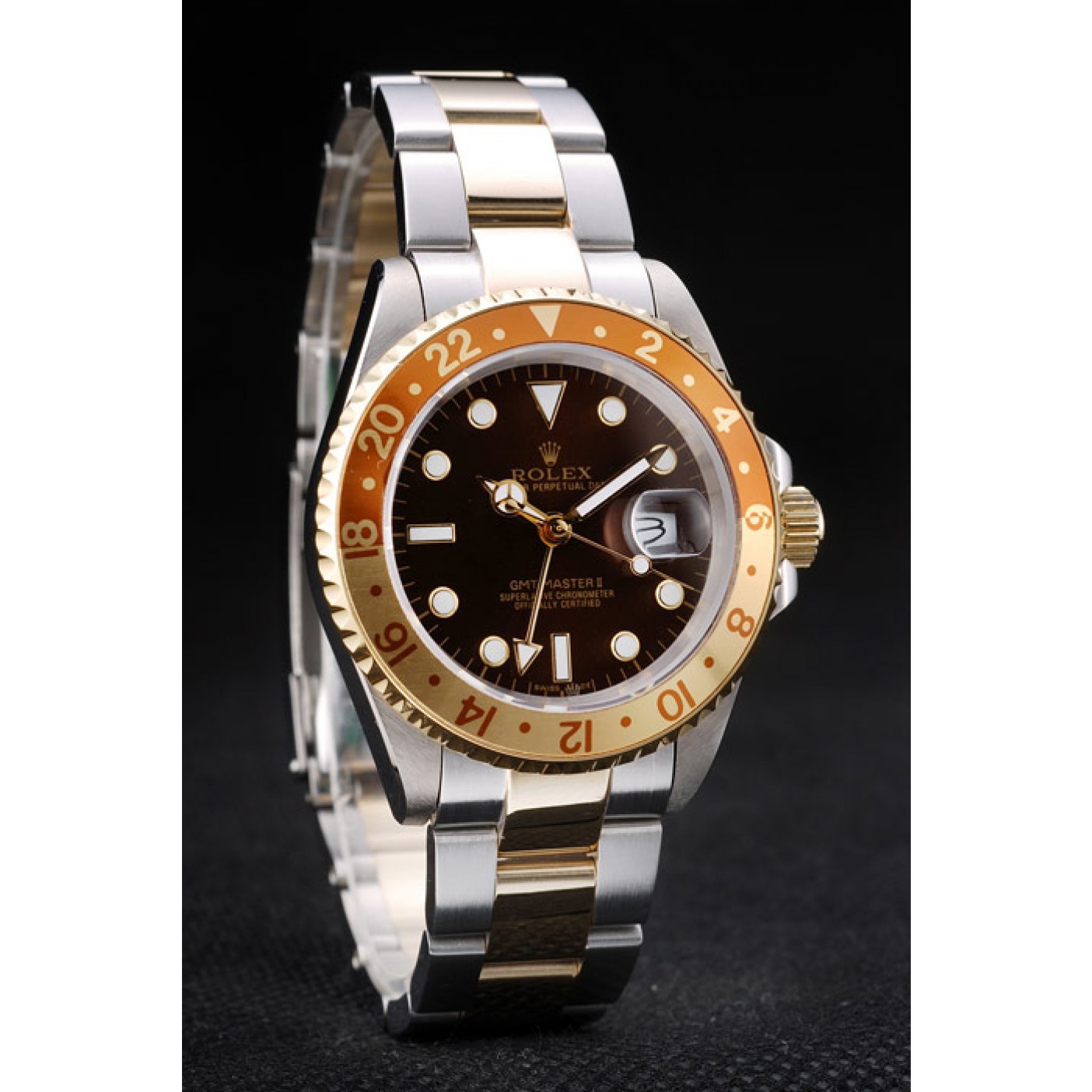 RepTime Watches Rolex GMT Master II Gold Colored Ceramic Bezel Brown Dial Watch