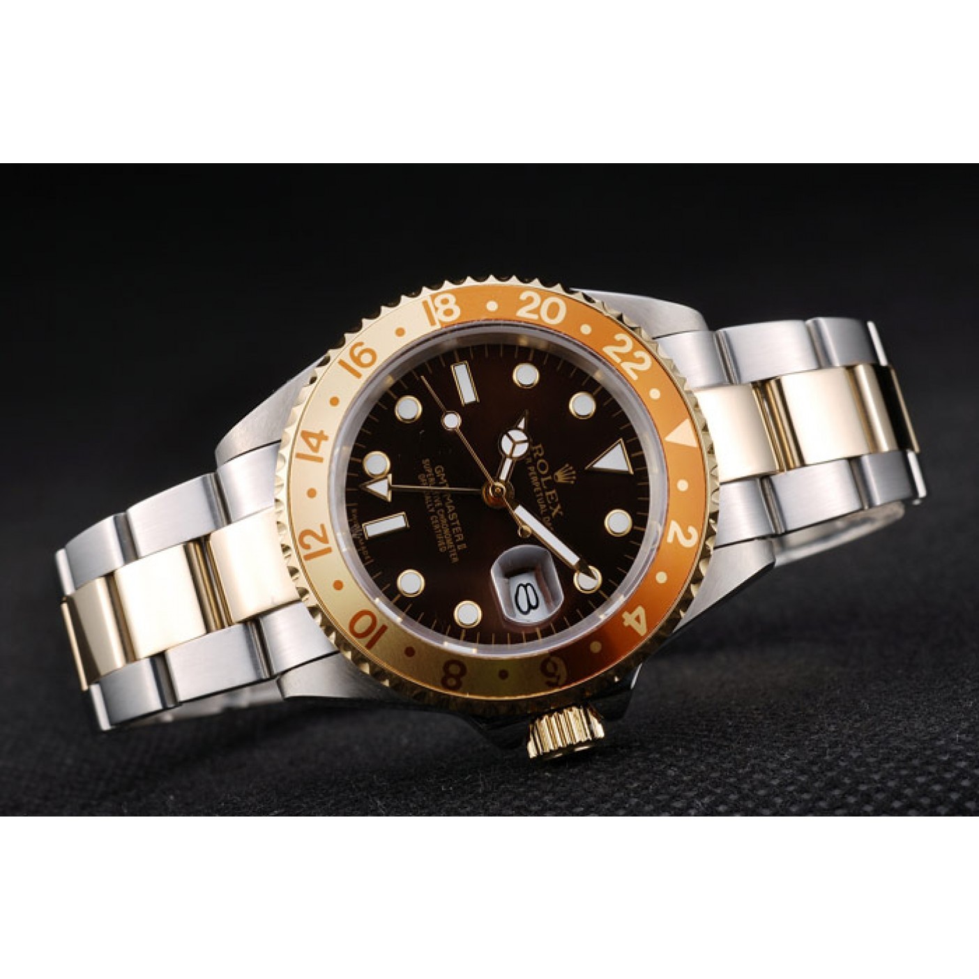 Rolex GMT Master II Gold Colored Ceramic Bezel Brown Dial Watch