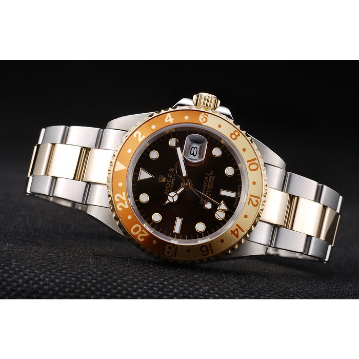 RepTime Watches Rolex GMT Master II Gold Colored Ceramic Bezel Brown Dial Watch