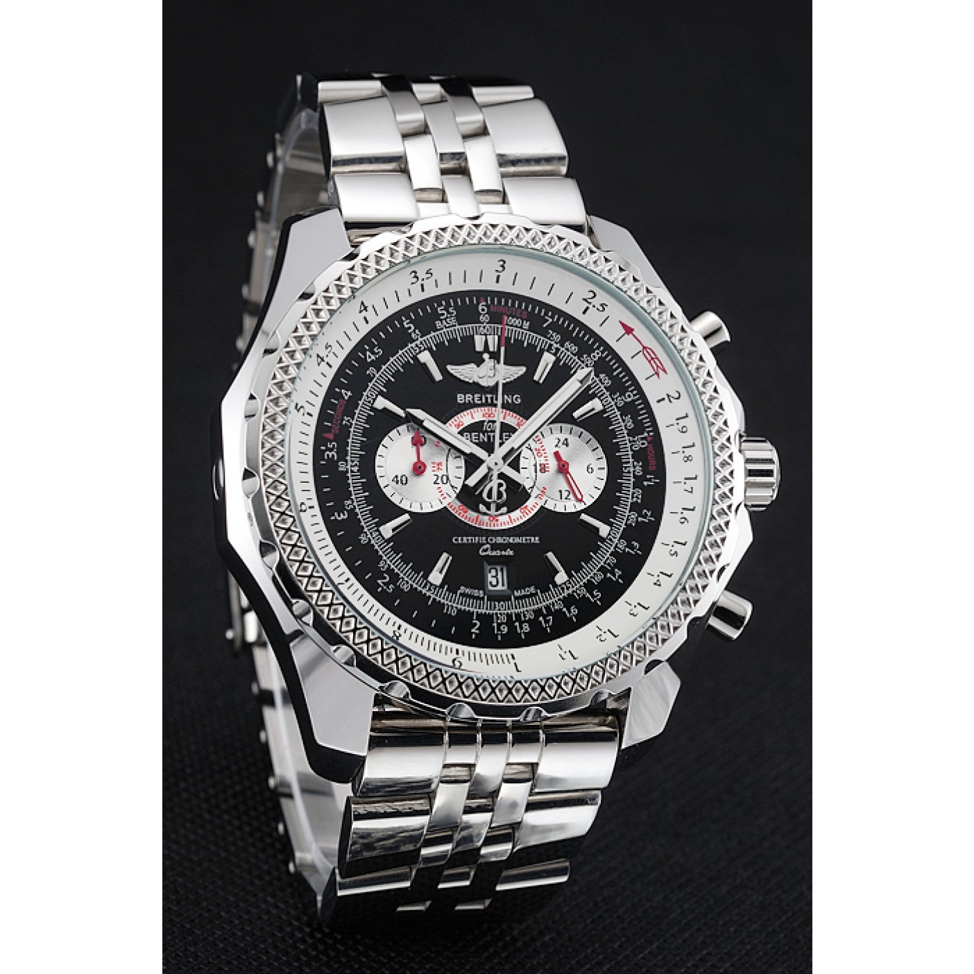 Breitling Bentley Chronograph Black Dial Stainless Steel Strap 98192