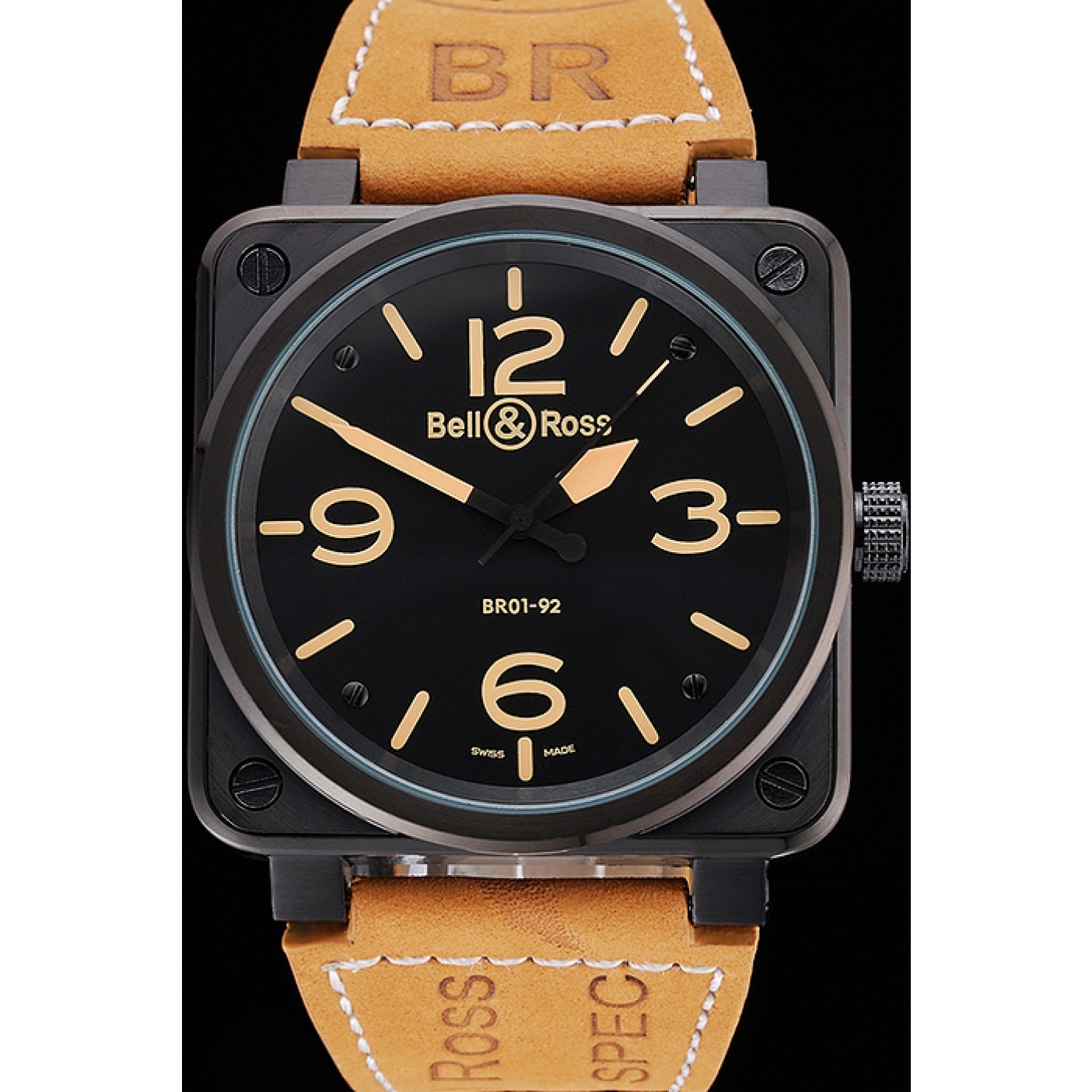 Bell and Ross BR 01-92 Black Dial Black Case Brown Leather Strap