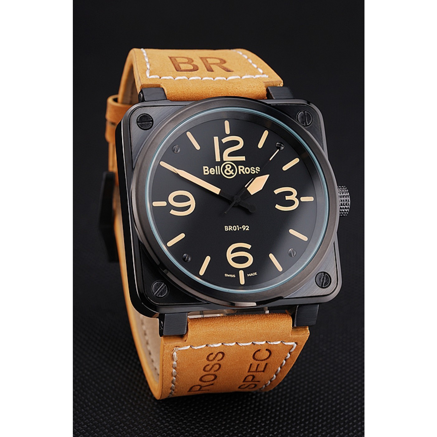 Bell and Ross BR 01-92 Black Dial Black Case Brown Leather Strap