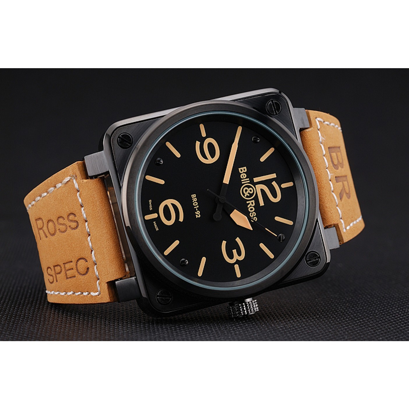 Bell and Ross BR 01-92 Black Dial Black Case Brown Leather Strap