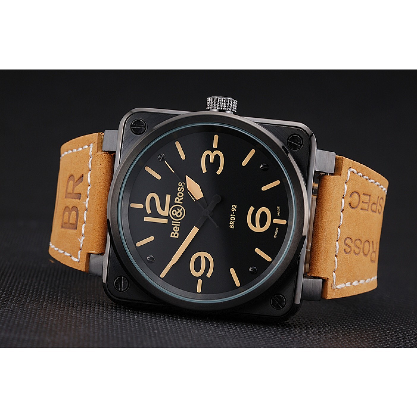 Bell and Ross BR 01-92 Black Dial Black Case Brown Leather Strap