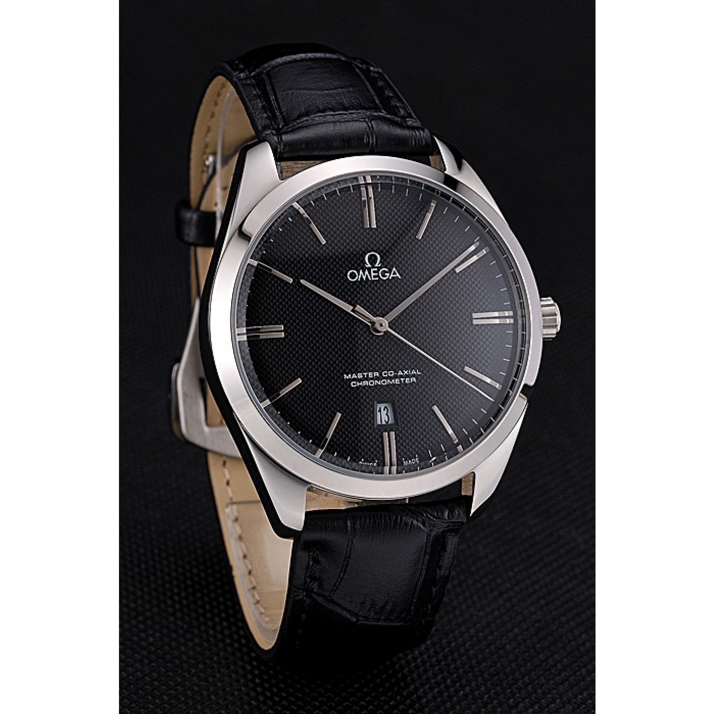 Omega Tresor Master Co-Axial Black Dial Stainless Steel Case Black Leather Strap