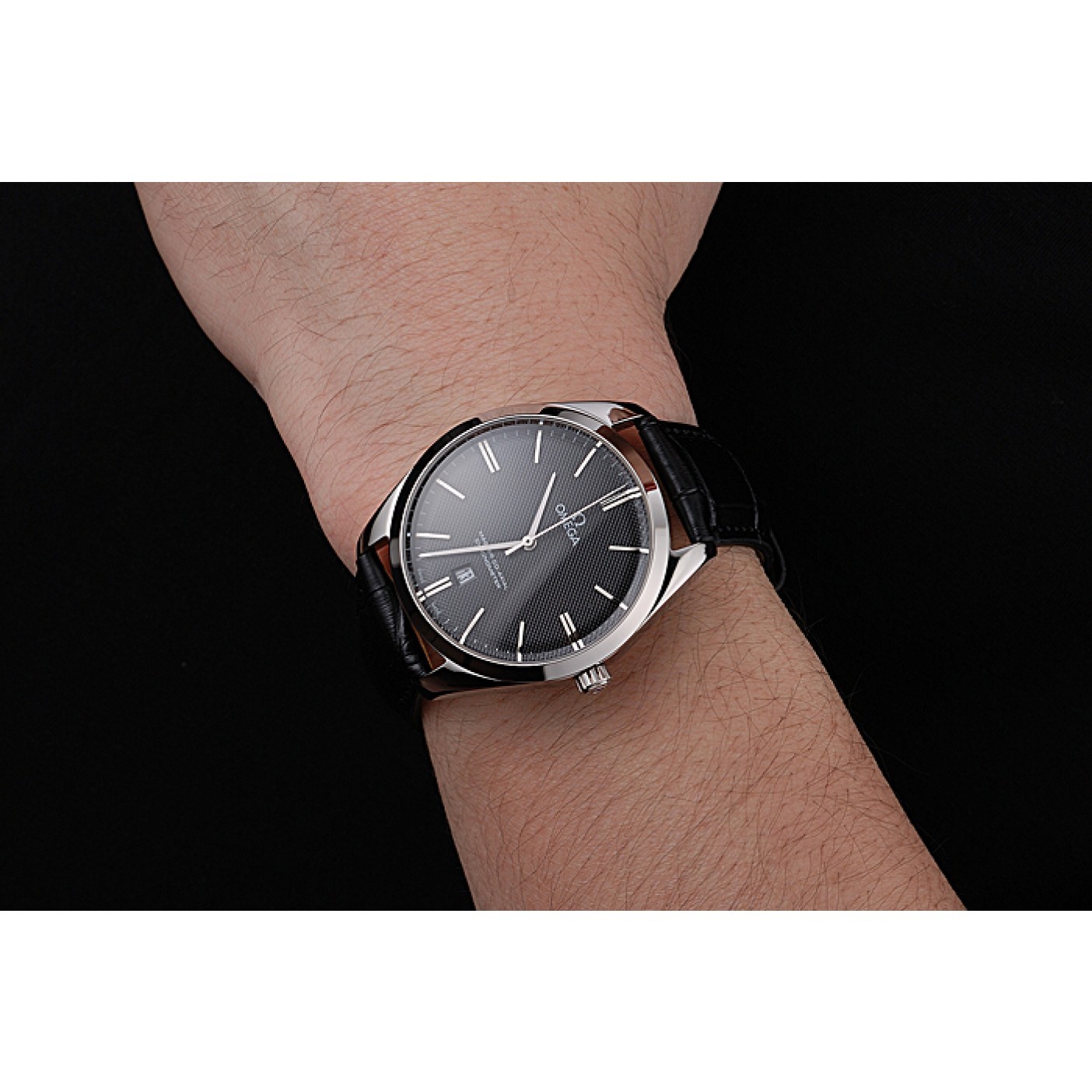 Omega Tresor Master Co-Axial Black Dial Stainless Steel Case Black Leather Strap