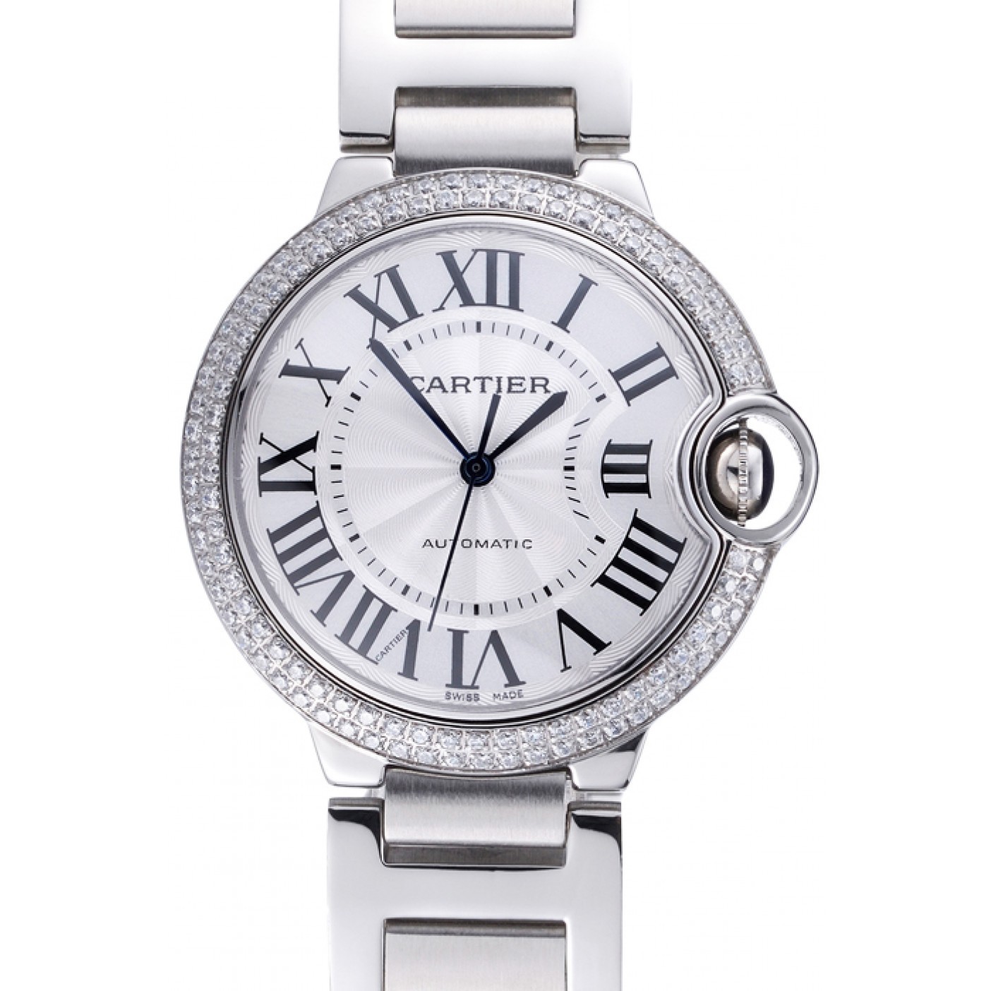 Swiss Cartier Ballon Bleu Silver Dial Diamond Case Stainless Steel Bracelet