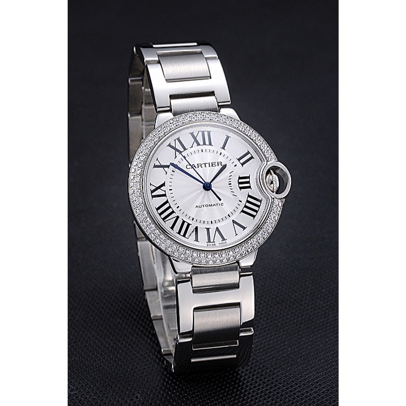 Swiss Cartier Ballon Bleu Silver Dial Diamond Case Stainless Steel Bracelet