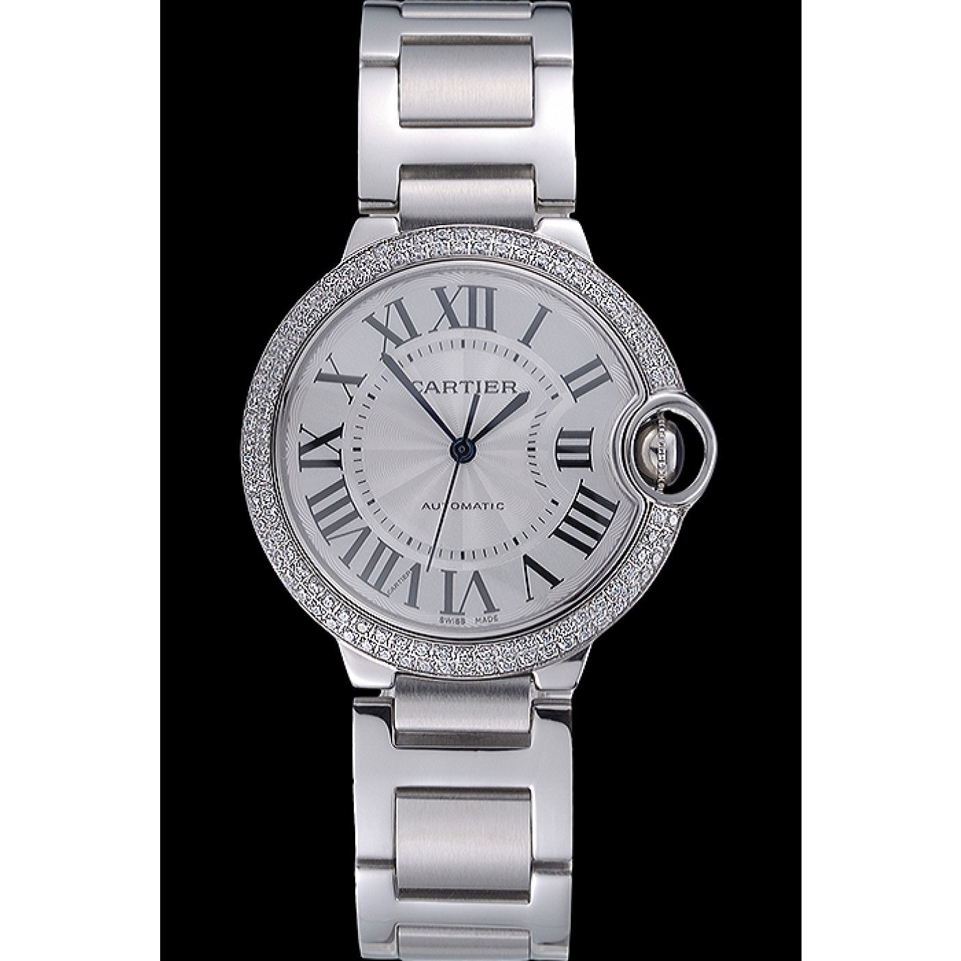 Swiss Cartier Ballon Bleu Silver Dial Diamond Case Stainless Steel Bracelet