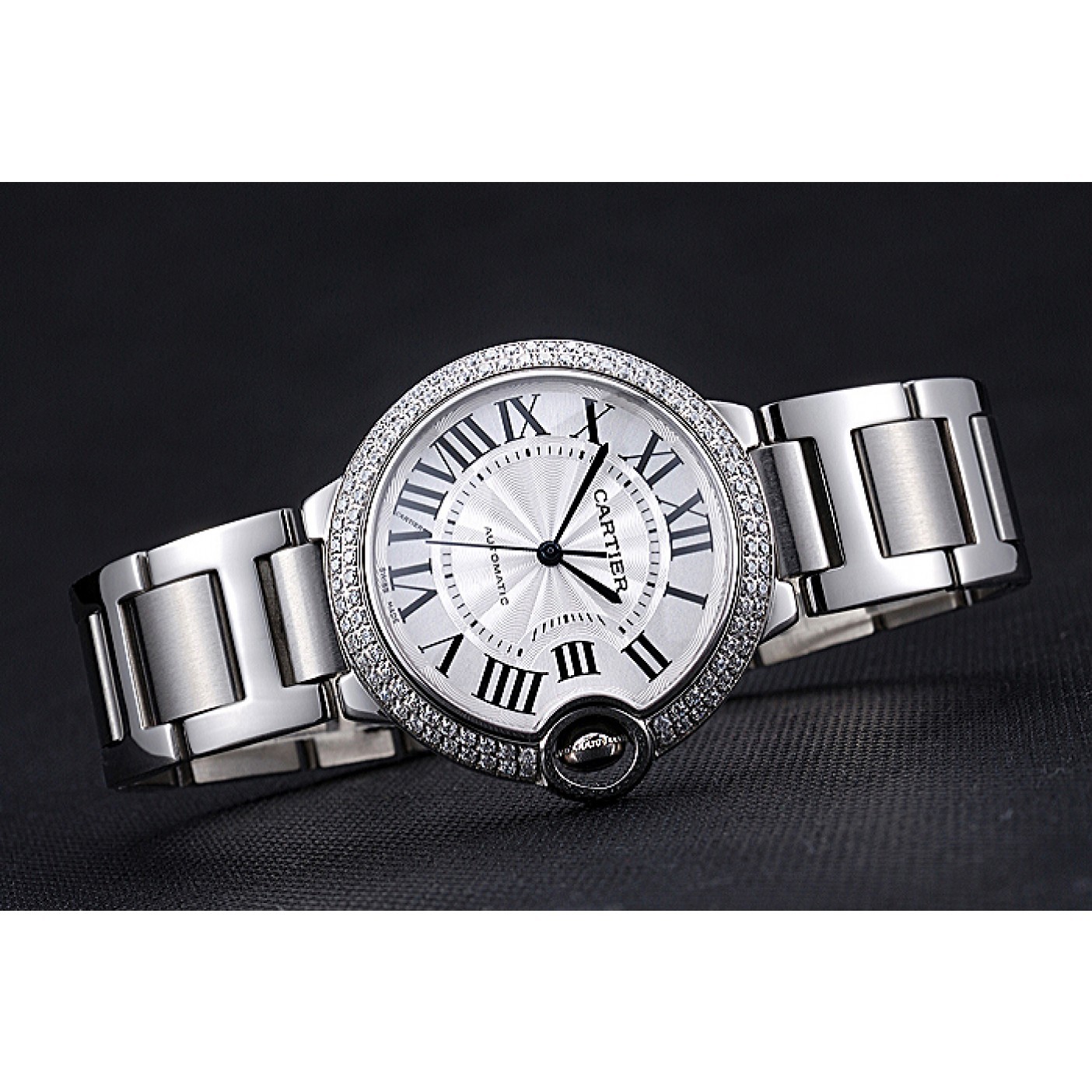 Swiss Cartier Ballon Bleu Silver Dial Diamond Case Stainless Steel Bracelet