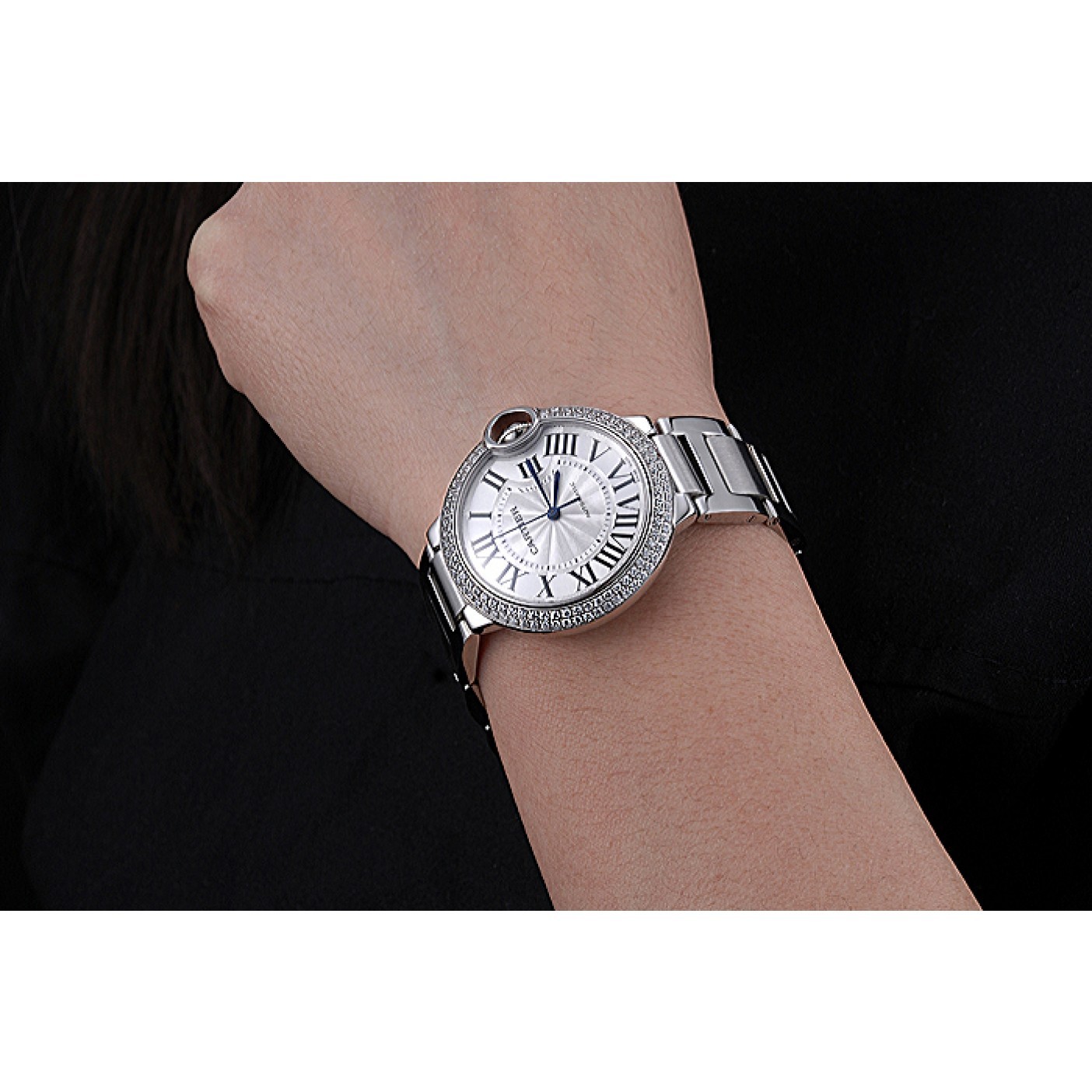 Swiss Cartier Ballon Bleu Silver Dial Diamond Case Stainless Steel Bracelet