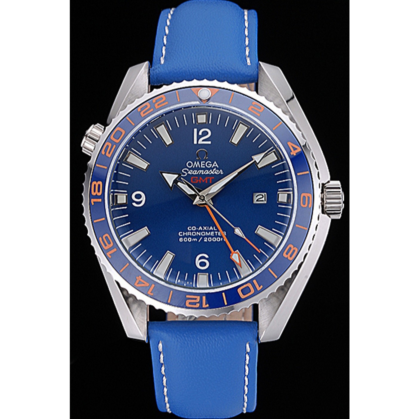 Omega Seamaster Planet Ocean GMT Blue Dial Blue Leather Band 622394