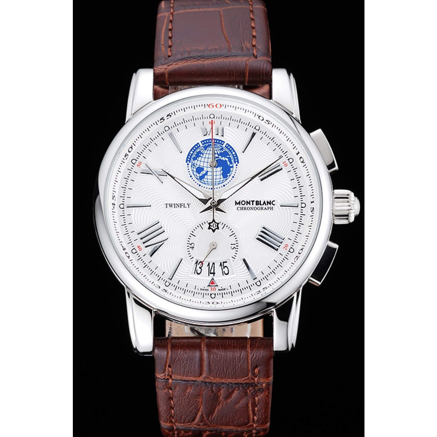 Montblanc Twinfly Chronograph White Dial Brown Leather Bracelet 1454117