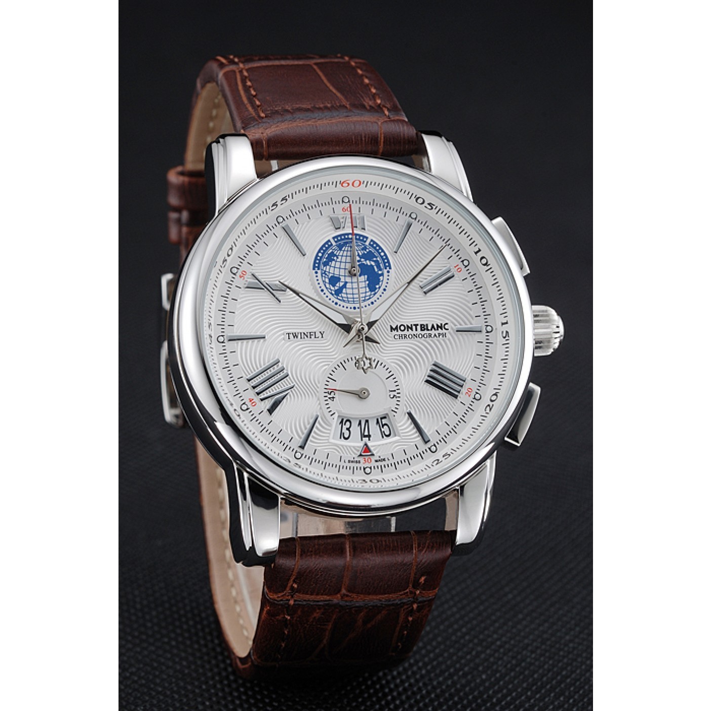 Montblanc Twinfly Chronograph White Dial Brown Leather Bracelet 1454117