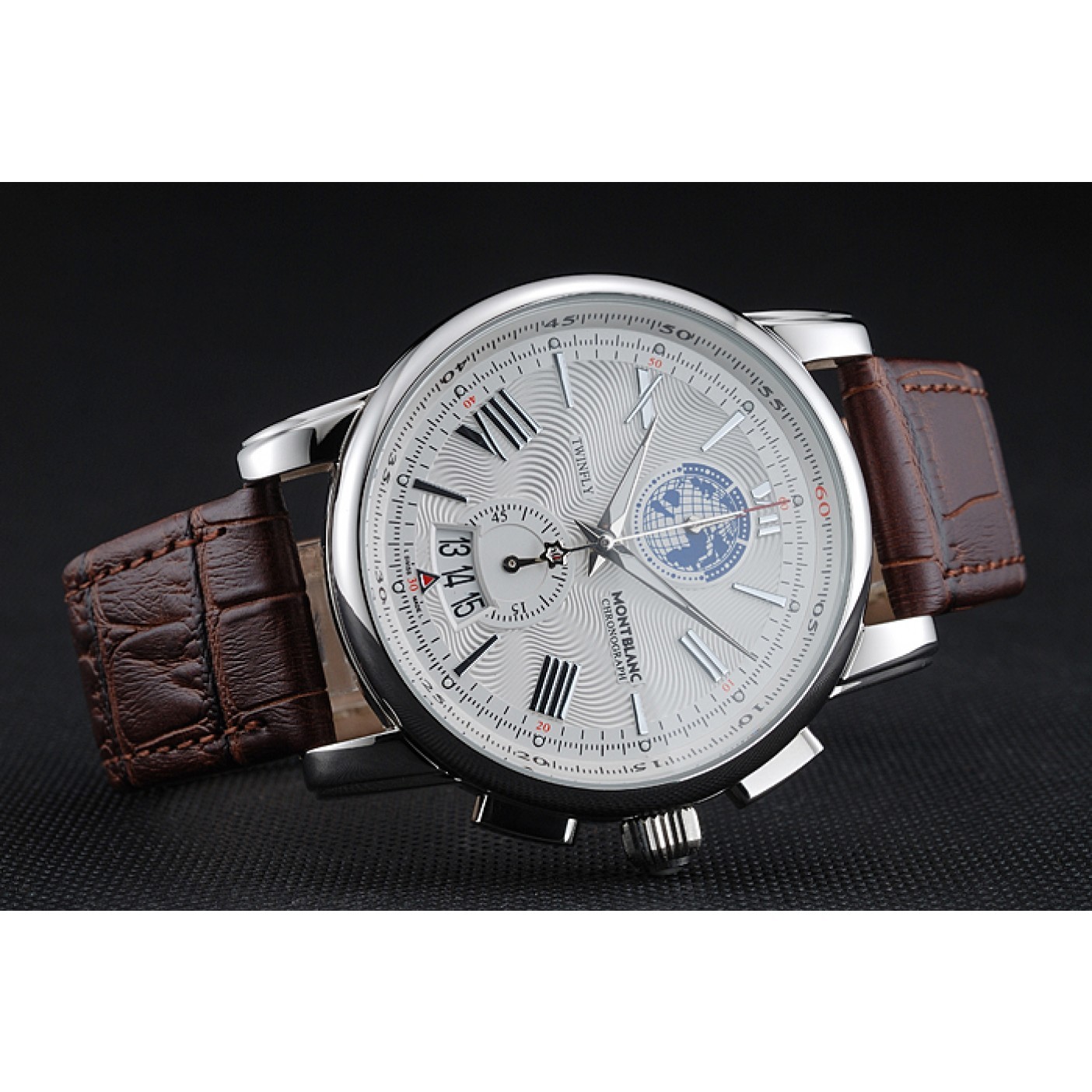 Montblanc Twinfly Chronograph White Dial Brown Leather Bracelet 1454117