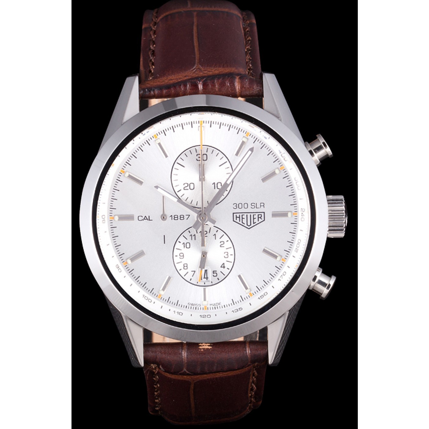 Tag Heuer SLR Brushed Stainless Steel Case Silver Dial Brown Leather Strap