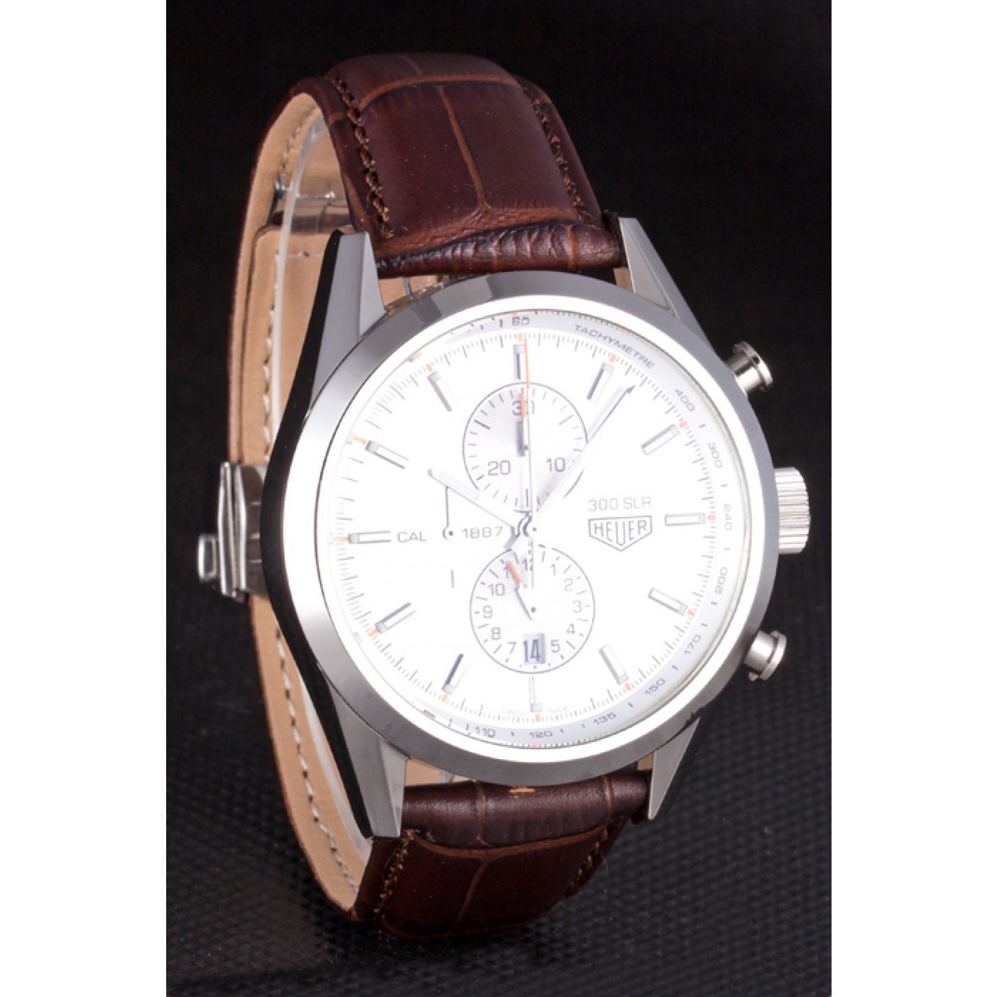 Tag Heuer SLR Brushed Stainless Steel Case Silver Dial Brown Leather Strap