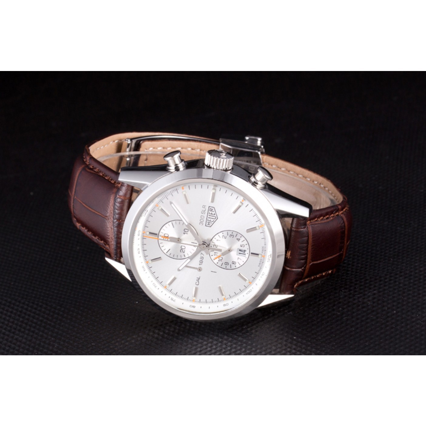 Tag Heuer SLR Brushed Stainless Steel Case Silver Dial Brown Leather Strap