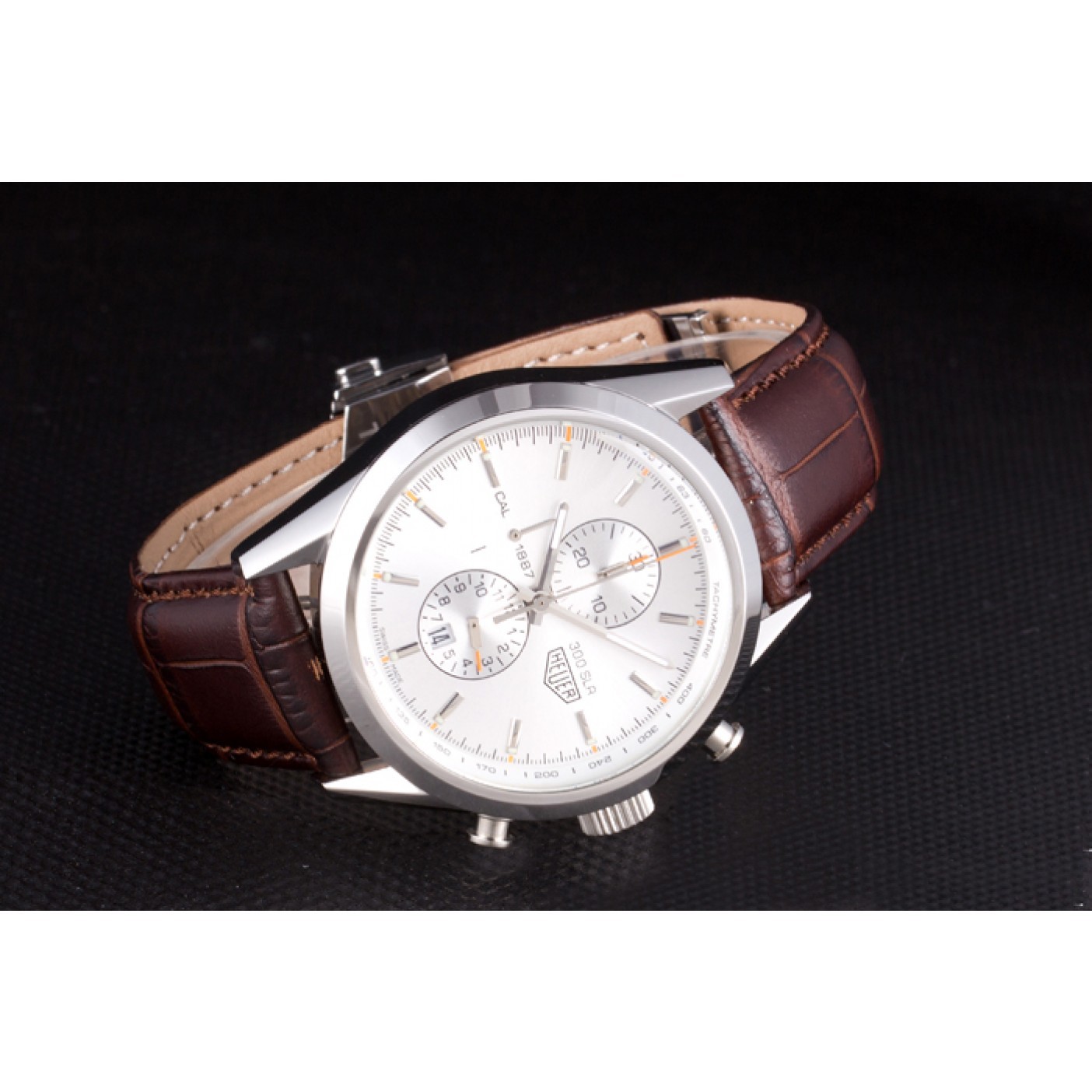 Tag Heuer SLR Brushed Stainless Steel Case Silver Dial Brown Leather Strap