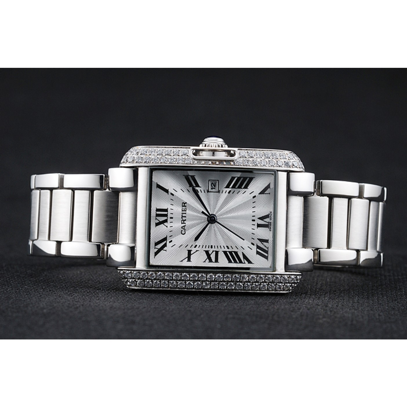 Cartier Tank Anglaise 30mm White Dial Diamonds Steel Case Stainless Steel Bracelet